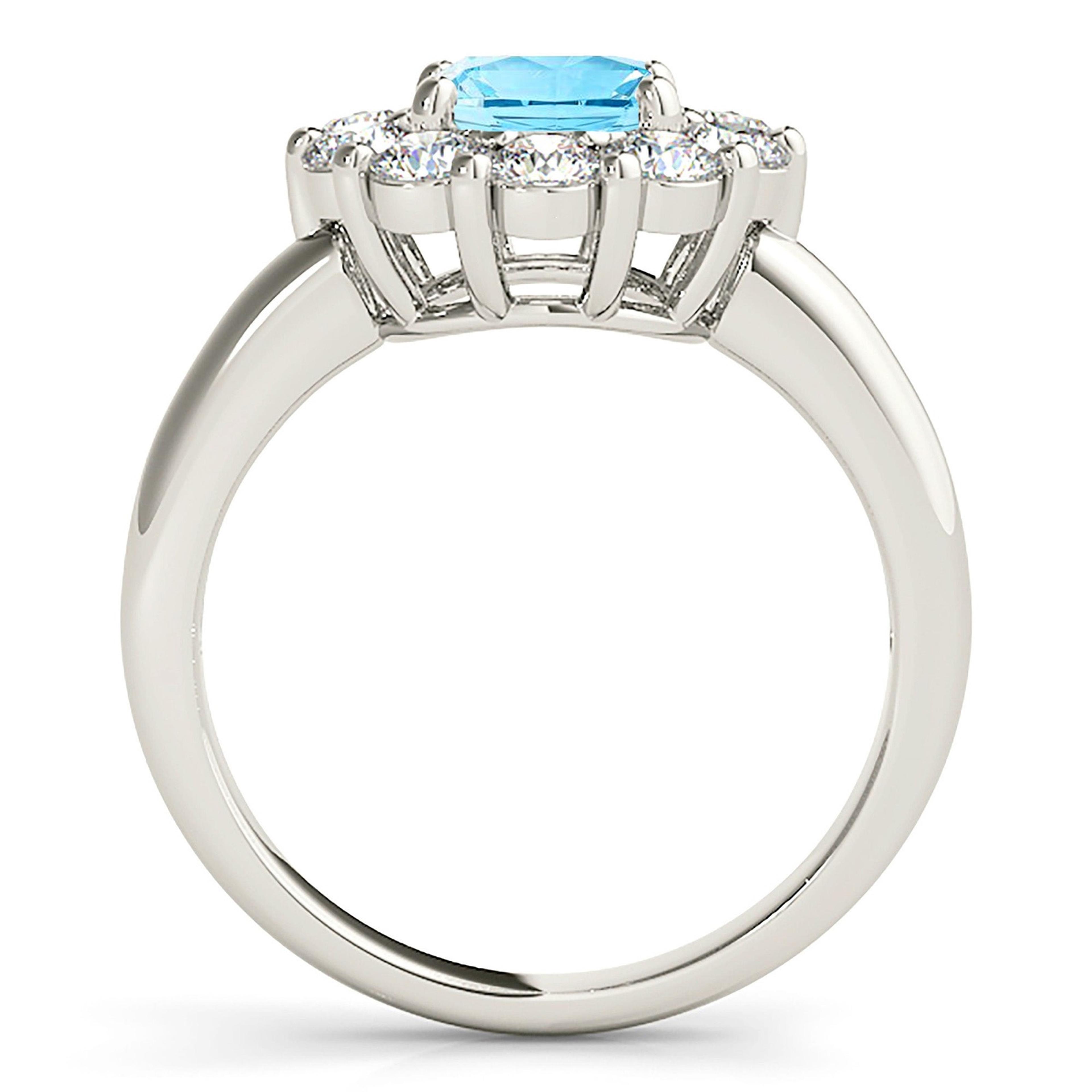 1.75 ct. Genuine Aquamarine Ring With 1.15 ctw. Diamond Halo And Solid Gold Shank-VIRABYANI