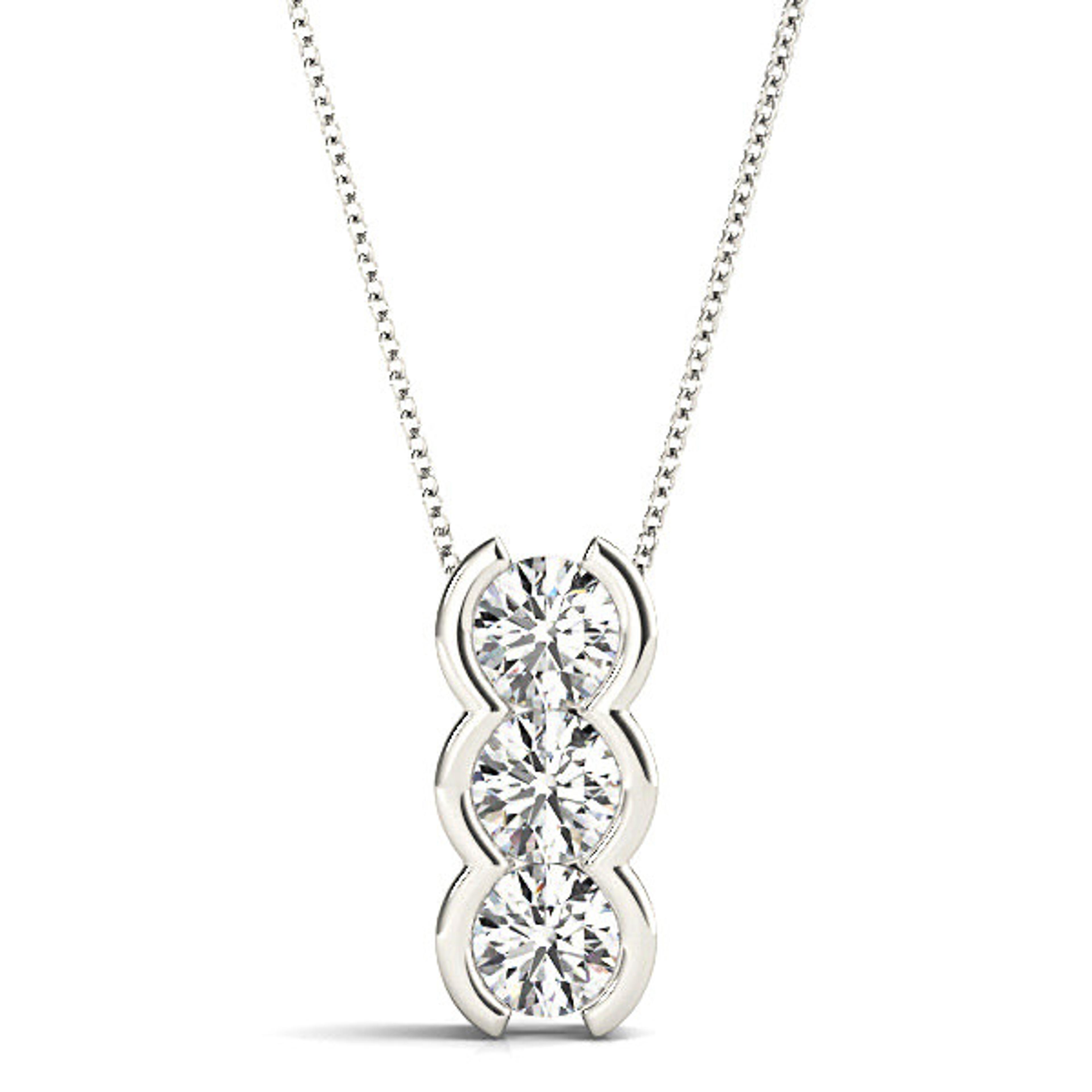 Half Bezel Set 1.00 ctw Round Diamond Three Stone Necklace Pendant-VIRABYANI