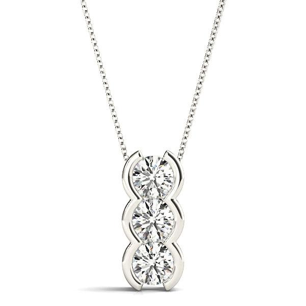 Half Bezel Set 1.00 ctw Round Diamond Three Stone Necklace Pendant-VIRABYANI