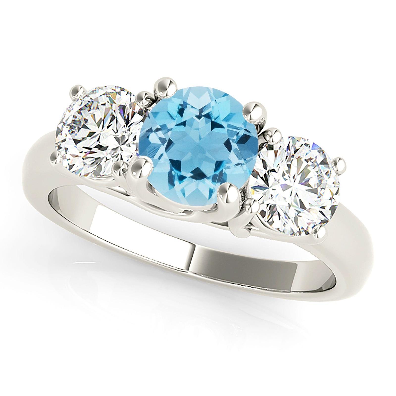 1.63 ct. Genuine Aquamarine Three Stone Emgagement Ring With 1.20 ctw. Side Diamonds-VIRABYANI