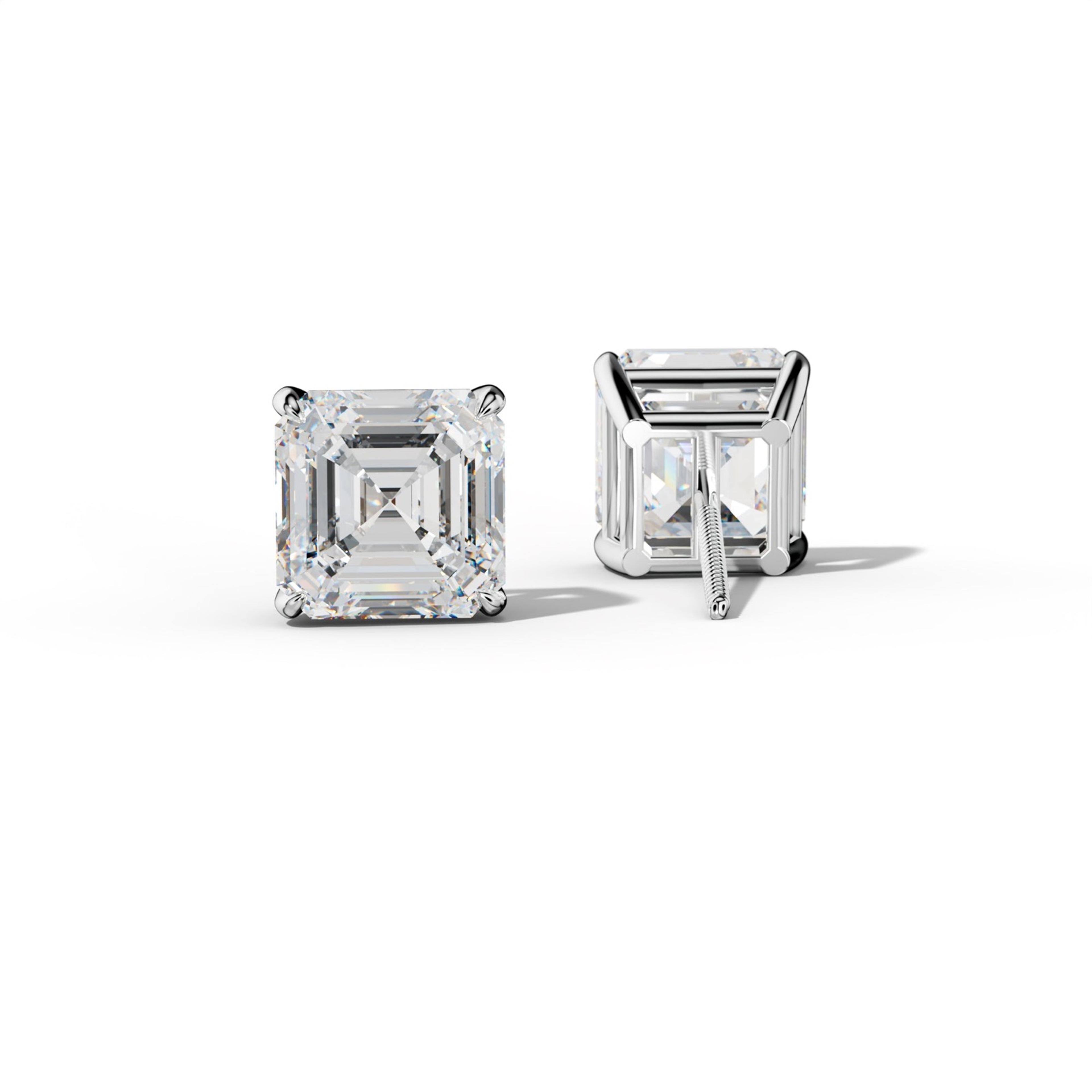 Asscher Diamond Stud Earrings With Four Claw Prongs