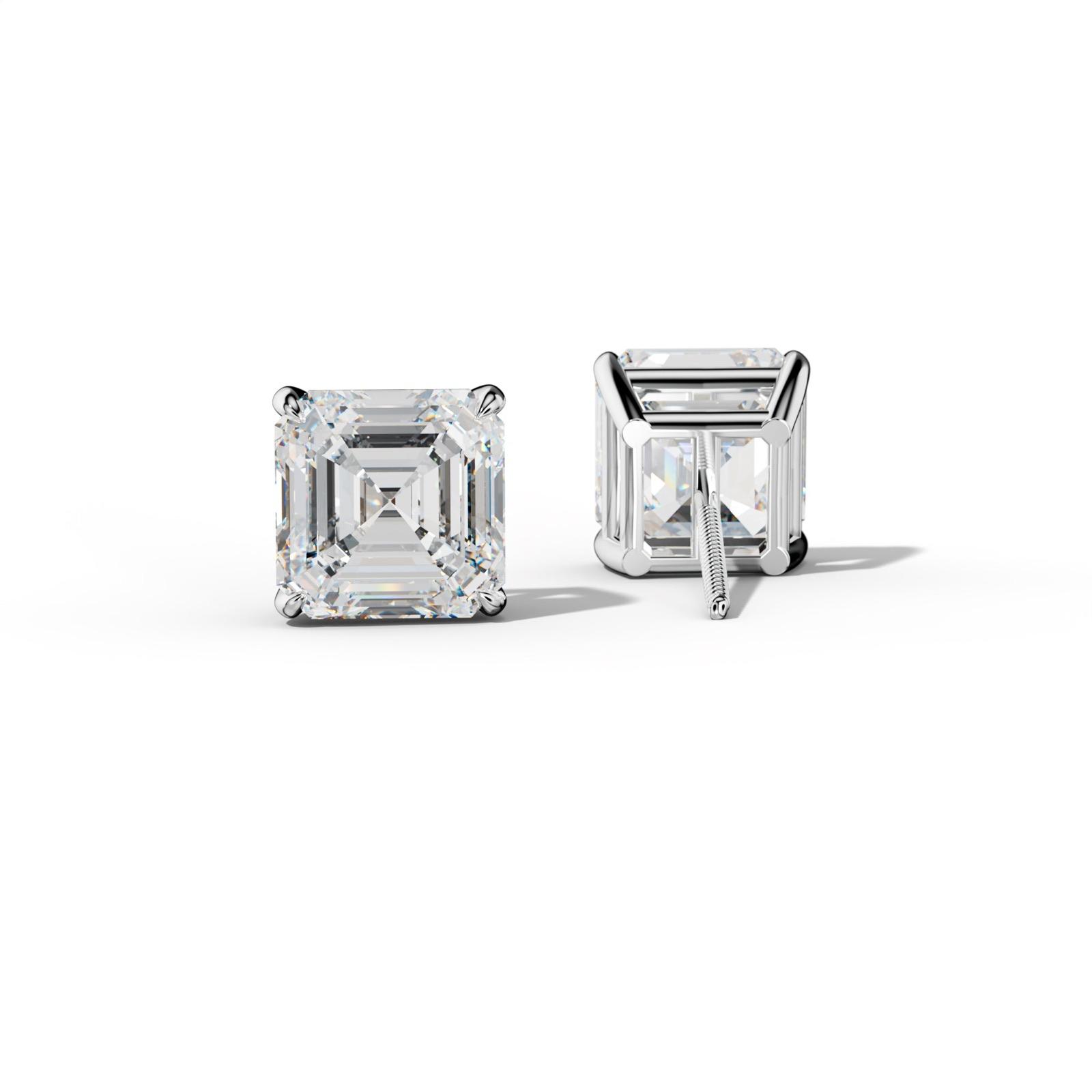 Asscher Diamond Stud Earrings With Four Claw Prongs