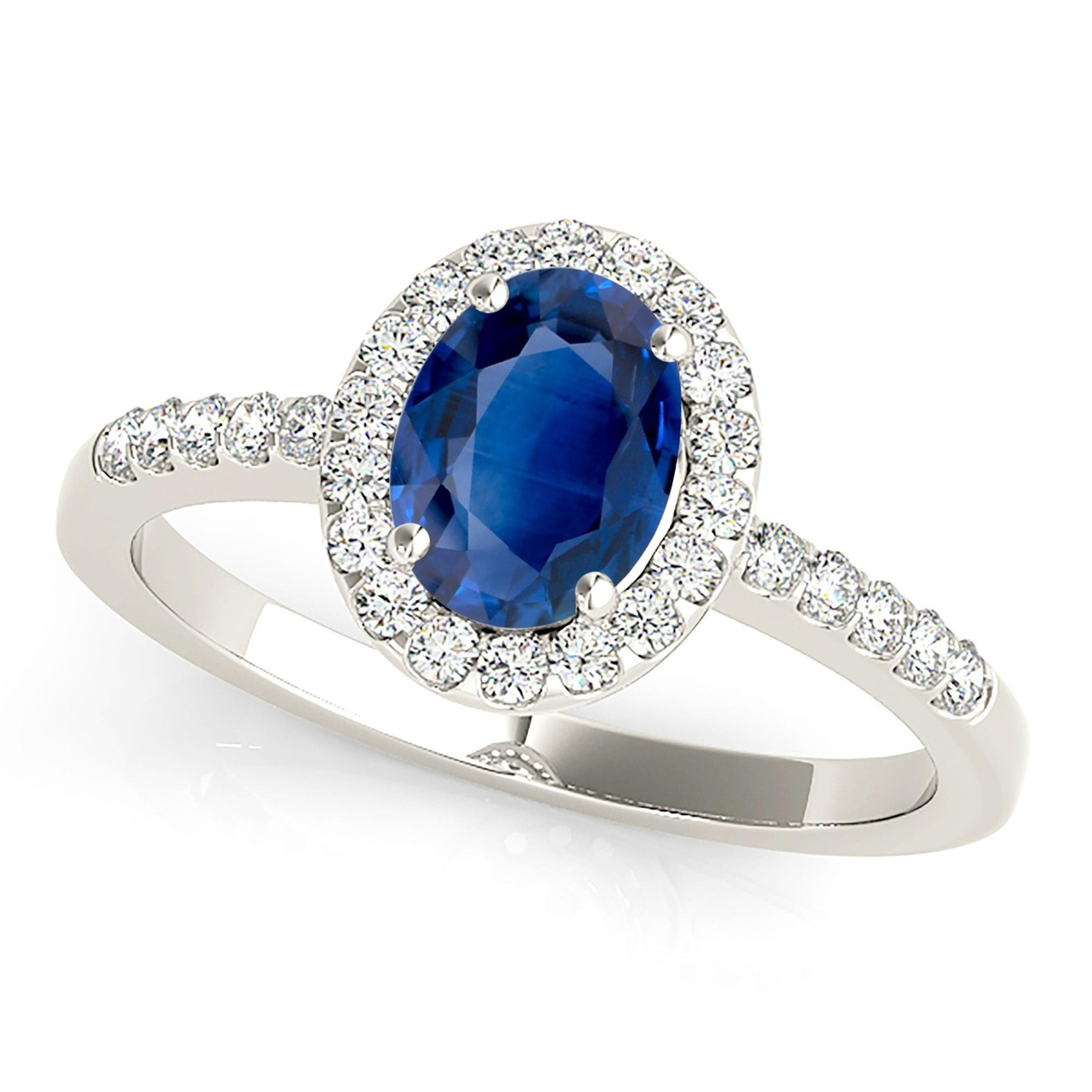 1.51 ct. Genuine Blue Oval Sapphire Ring With 0.25 ctw. Diamond Halo, Delicate Diamond Band, Filigree Basket | Sapphire And Diamond Ring-VIRABYANI