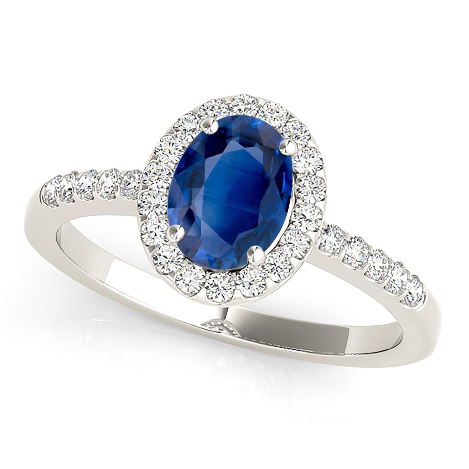 1.51 ct. Genuine Blue Oval Sapphire Ring With 0.25 ctw. Diamond Halo, Delicate Diamond Band, Filigree Basket | Sapphire And Diamond Ring-VIRABYANI