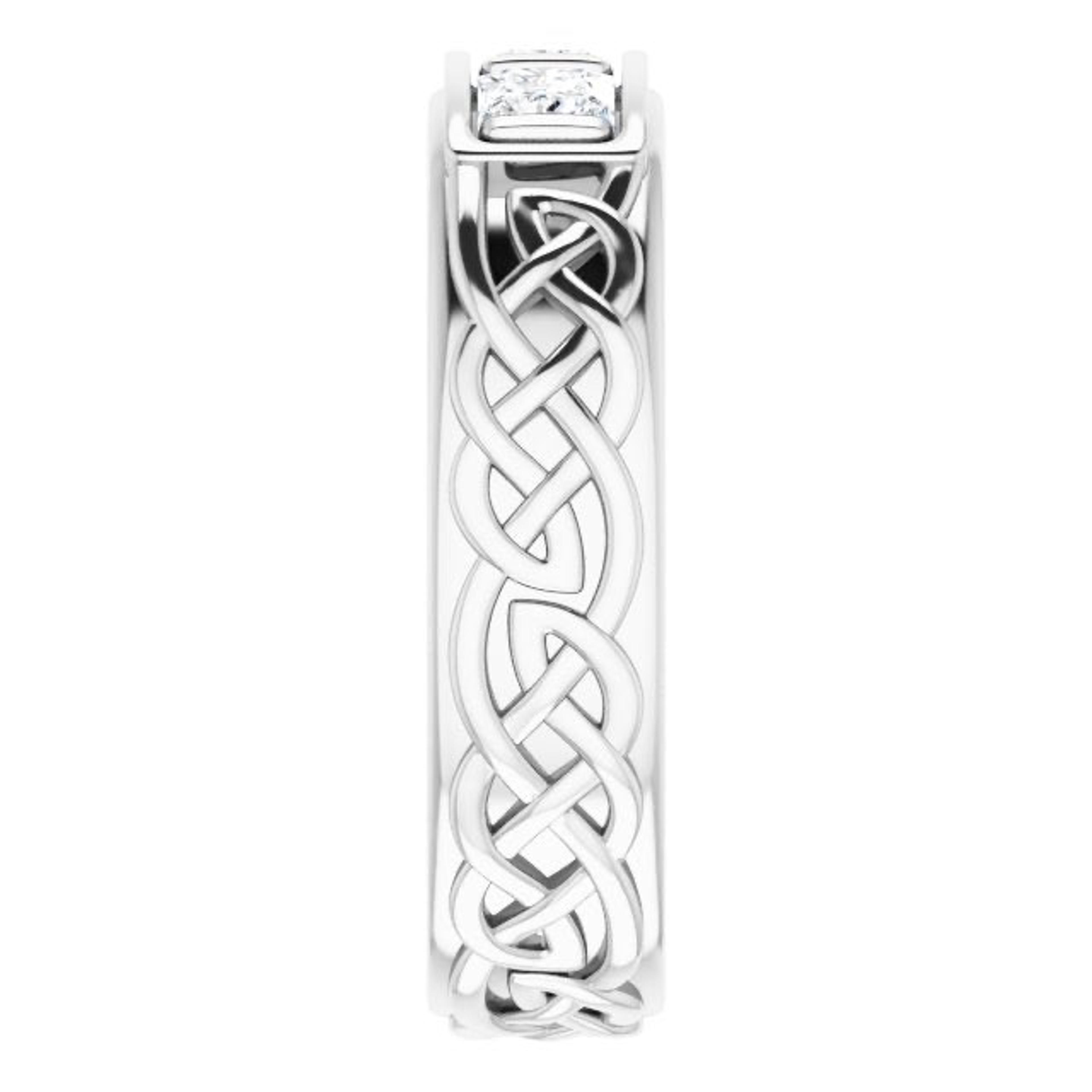 1.0 ctw Bar Set Princess Diamond Men's Ring Celtic Knot Design