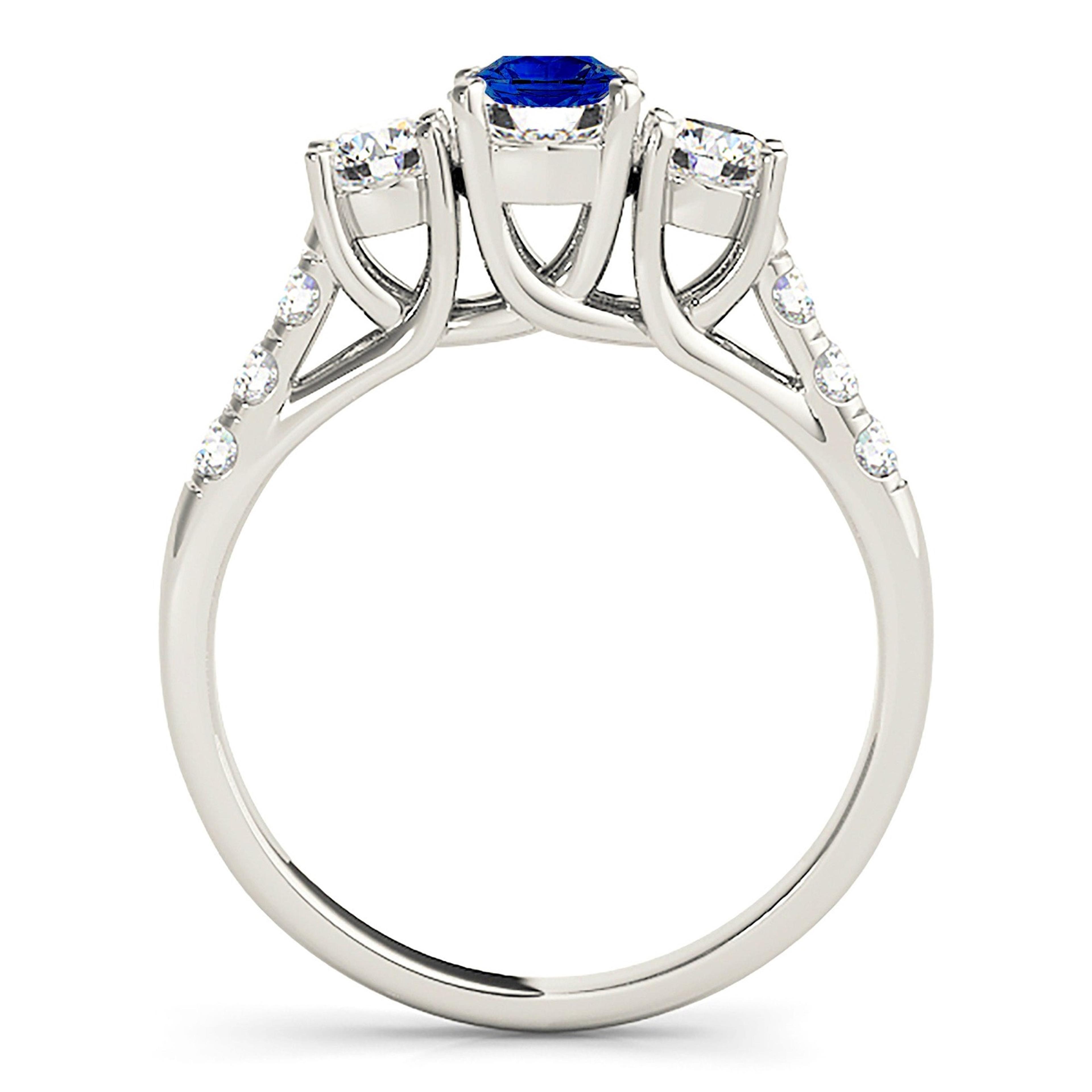 1.35 ct. Genuine Blue Sapphire Three Stone Ring With 0.55 ctw. Side Diamonds-VIRABYANI