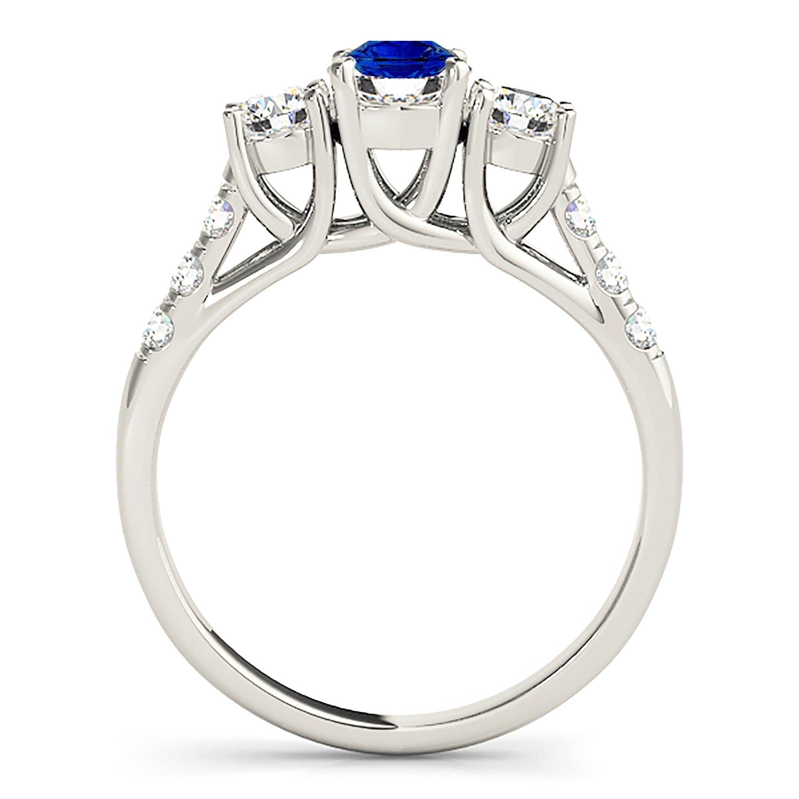 1.35 ct. Genuine Blue Sapphire Three Stone Ring With 0.55 ctw. Side Diamonds-VIRABYANI