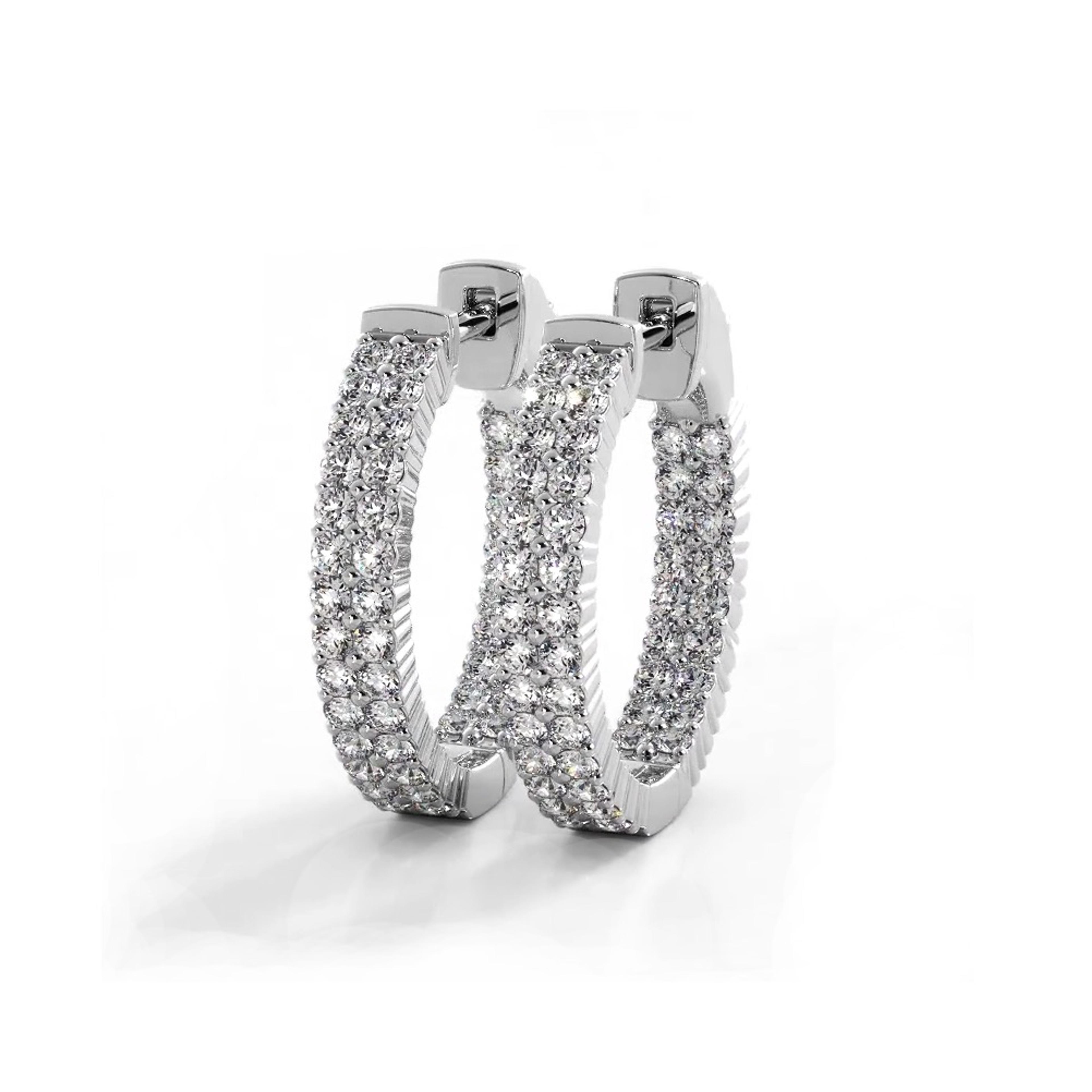 1.20 ctw. Double Row Inside Out Diamond Petite Hoop Earrings