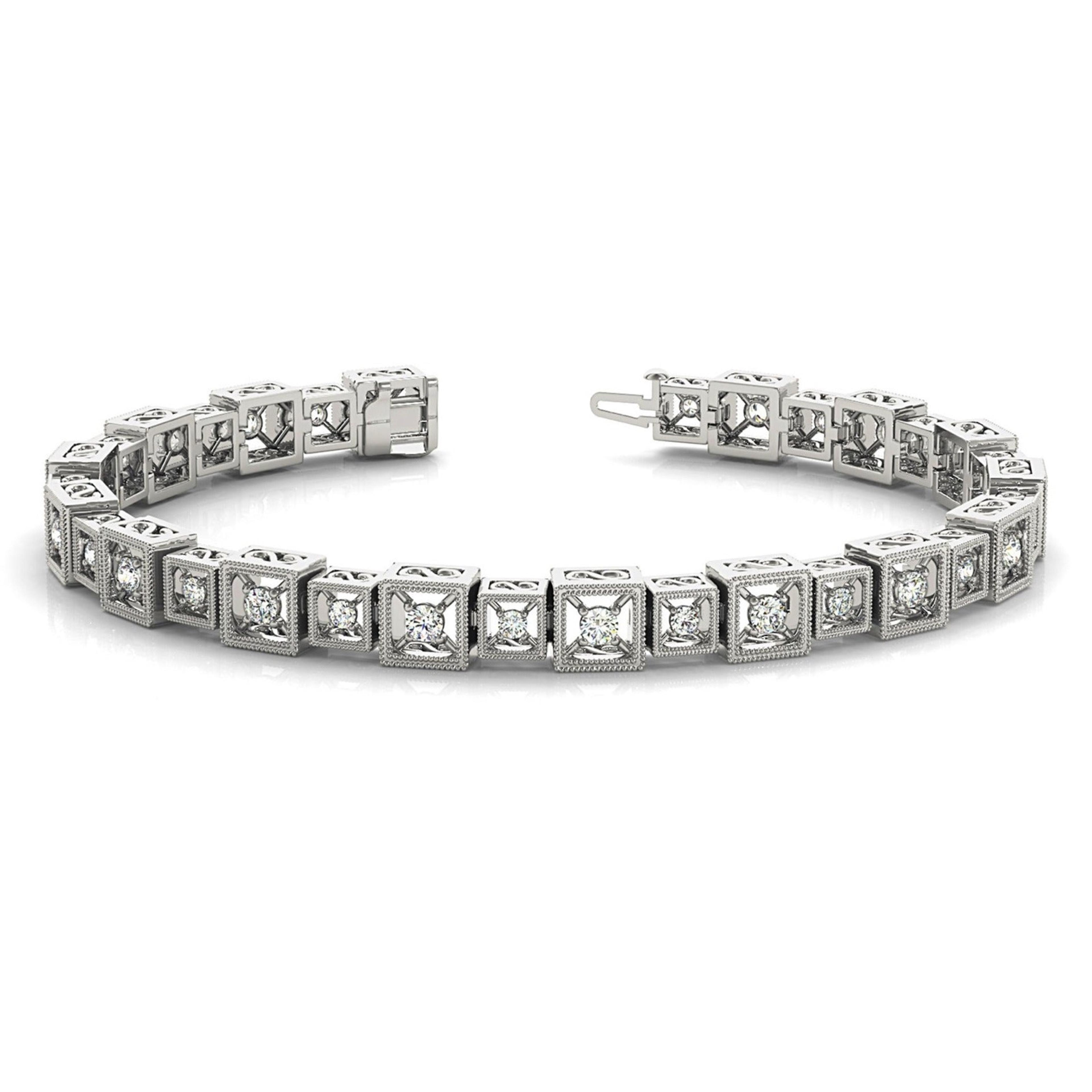 2 ct. Diamond Vintage Inspired Tennis Bracelet Milgrain Cube Design-VIRABYANI