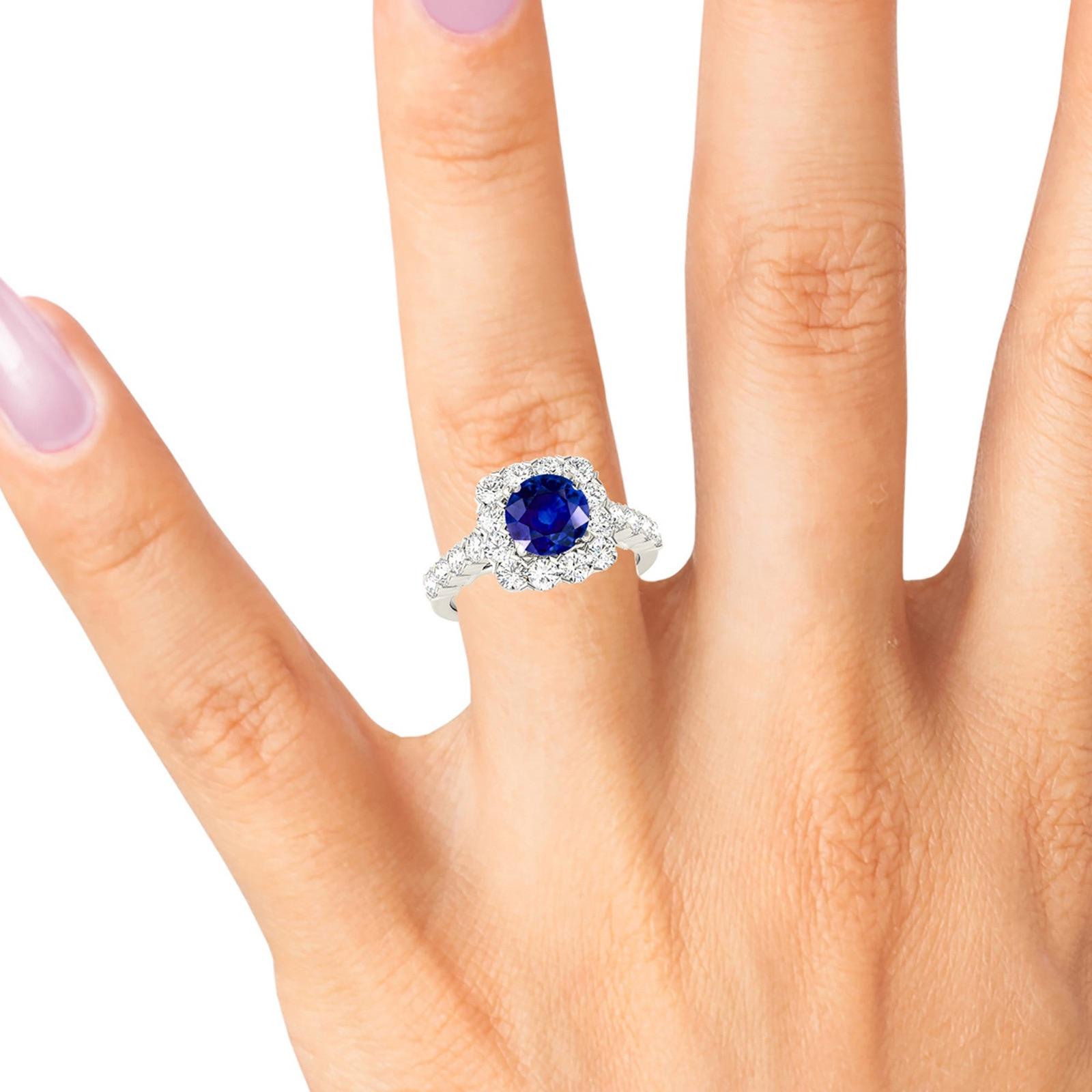 2.41 ct. Genuine Blue Sapphire Halo Ring with 1.35 ctw. Side Diamonds-VIRABYANI
