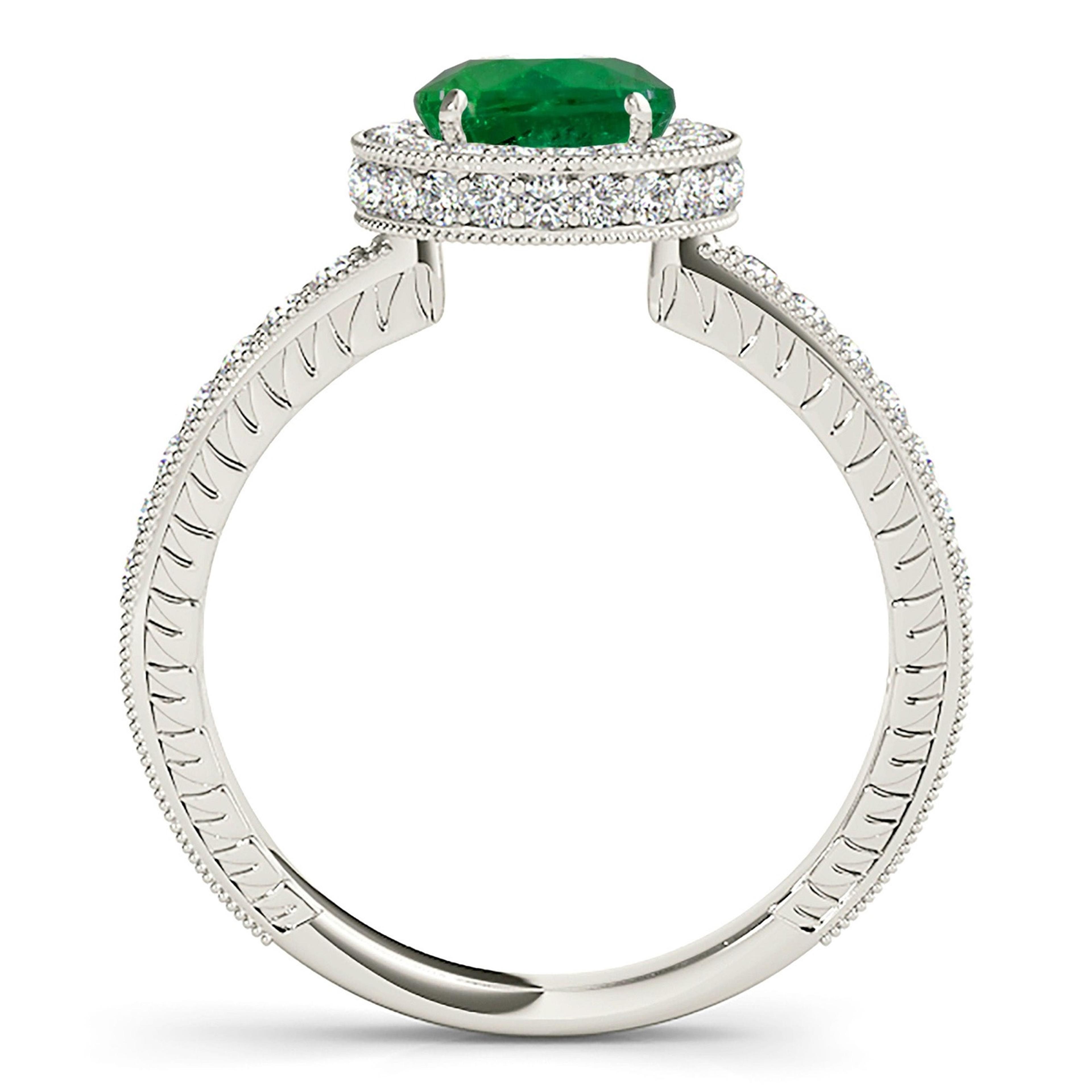 1.14 ct. Genuine Emerald and 0.50 ctw. Diamond Halo Gemstone Ring-VIRABYANI