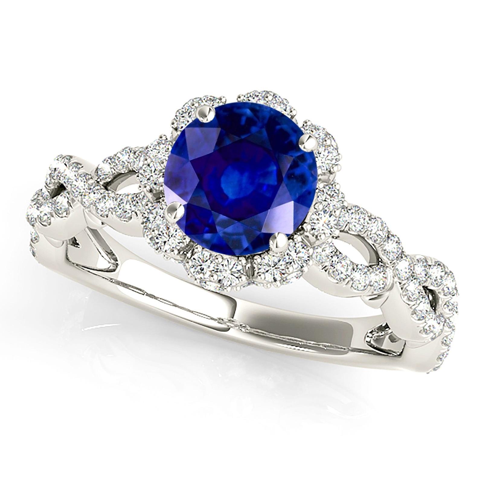 1.35 ct. Genuine Blue Sapphire Ring Floral Halo Style