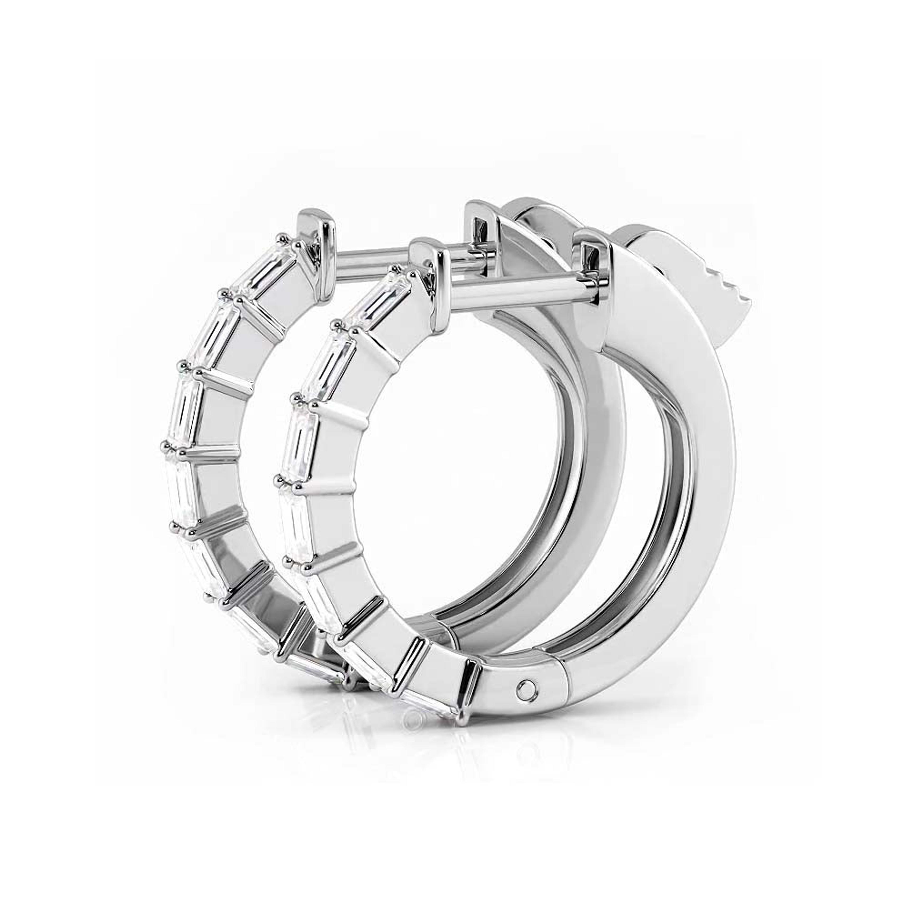 0.50 ctw. Baguette Diamond Hoop Earrings Huggie Style