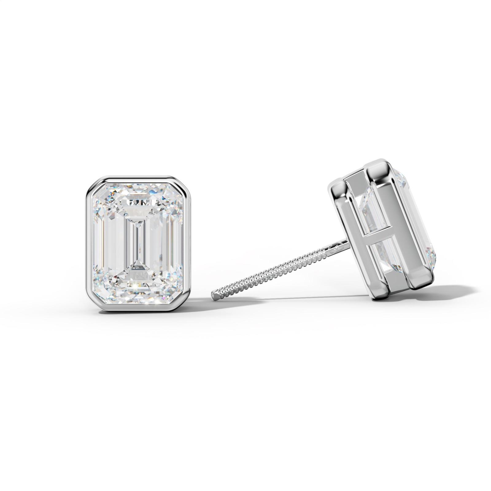Emerald Cut Diamond Stud Earrings With Bezel Setting