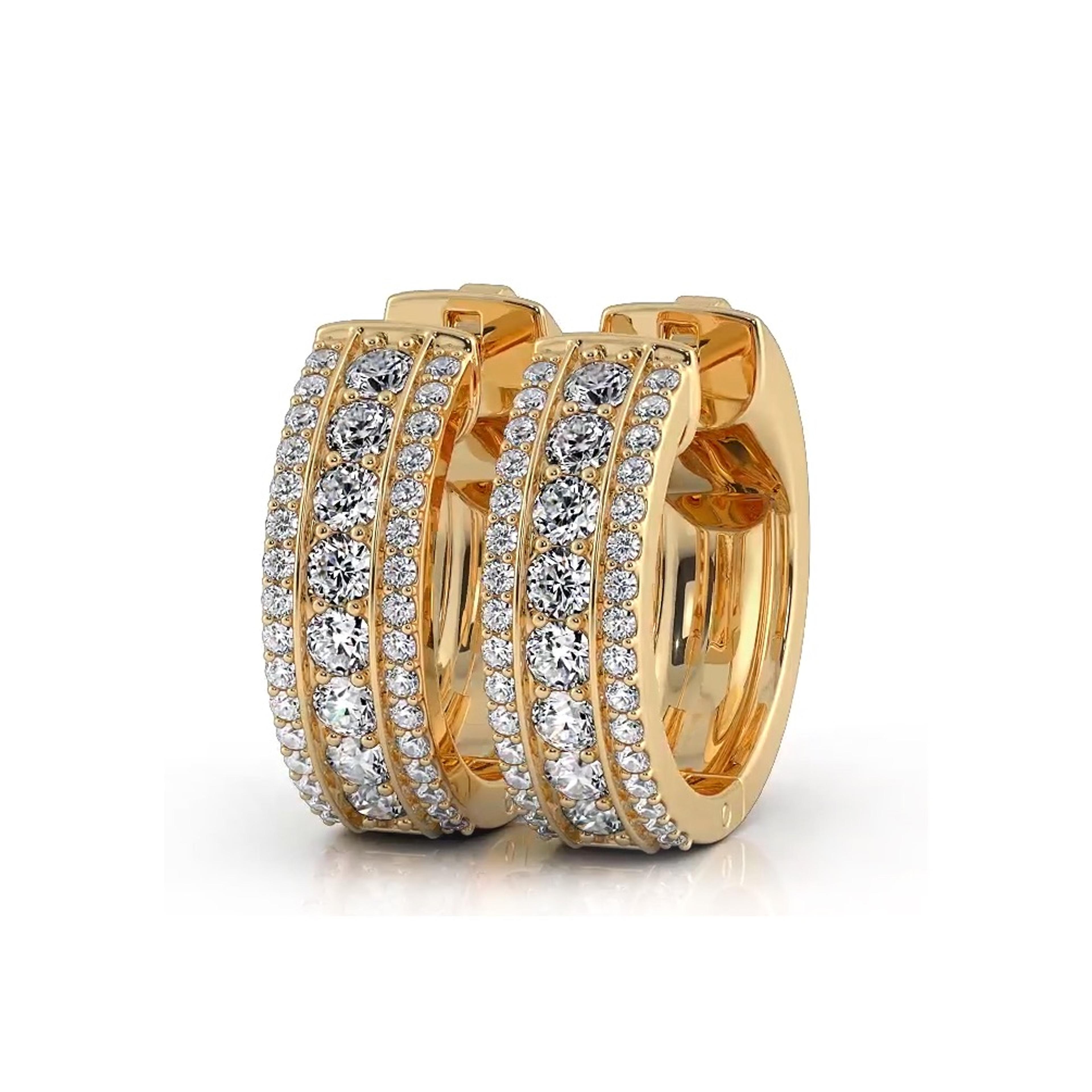 Three Row  1.0 ctw. Diamond Hoop Earrings Huggie Style