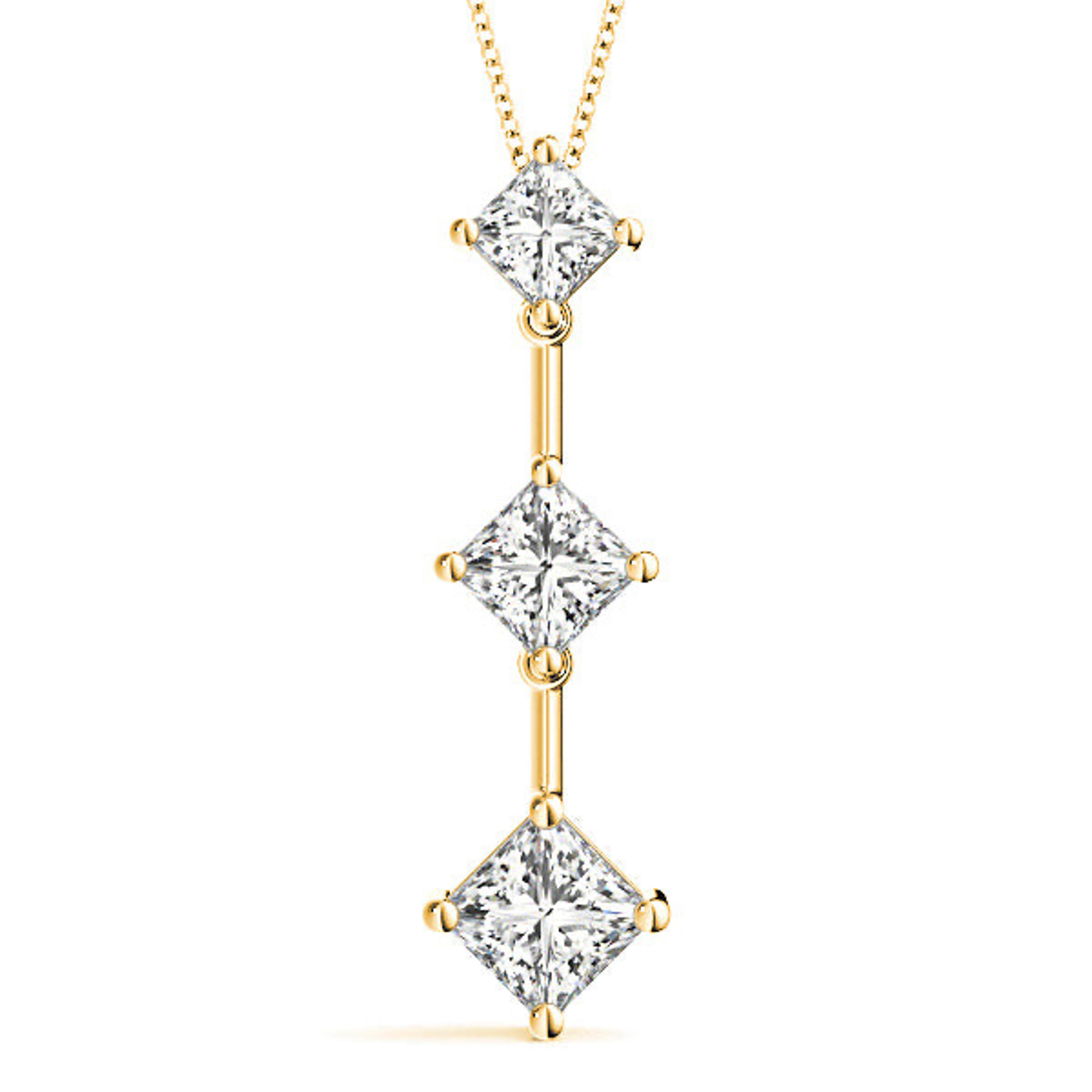 1.00 ctw Graduated Princess Cut Diamond Three Stone Necklace Pendant-VIRABYANI