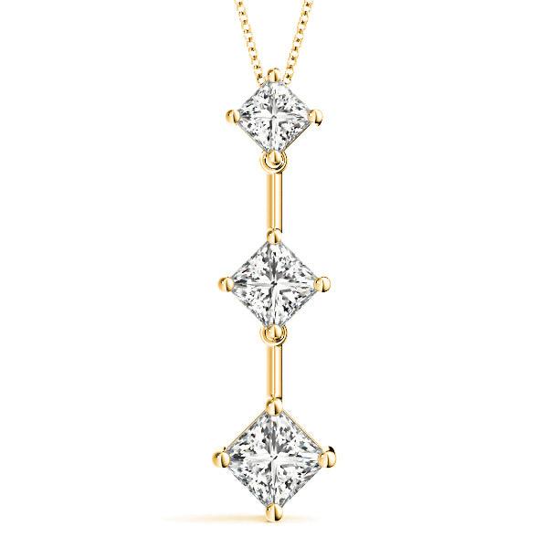 1.00 ctw Graduated Princess Cut Diamond Three Stone Necklace Pendant-VIRABYANI