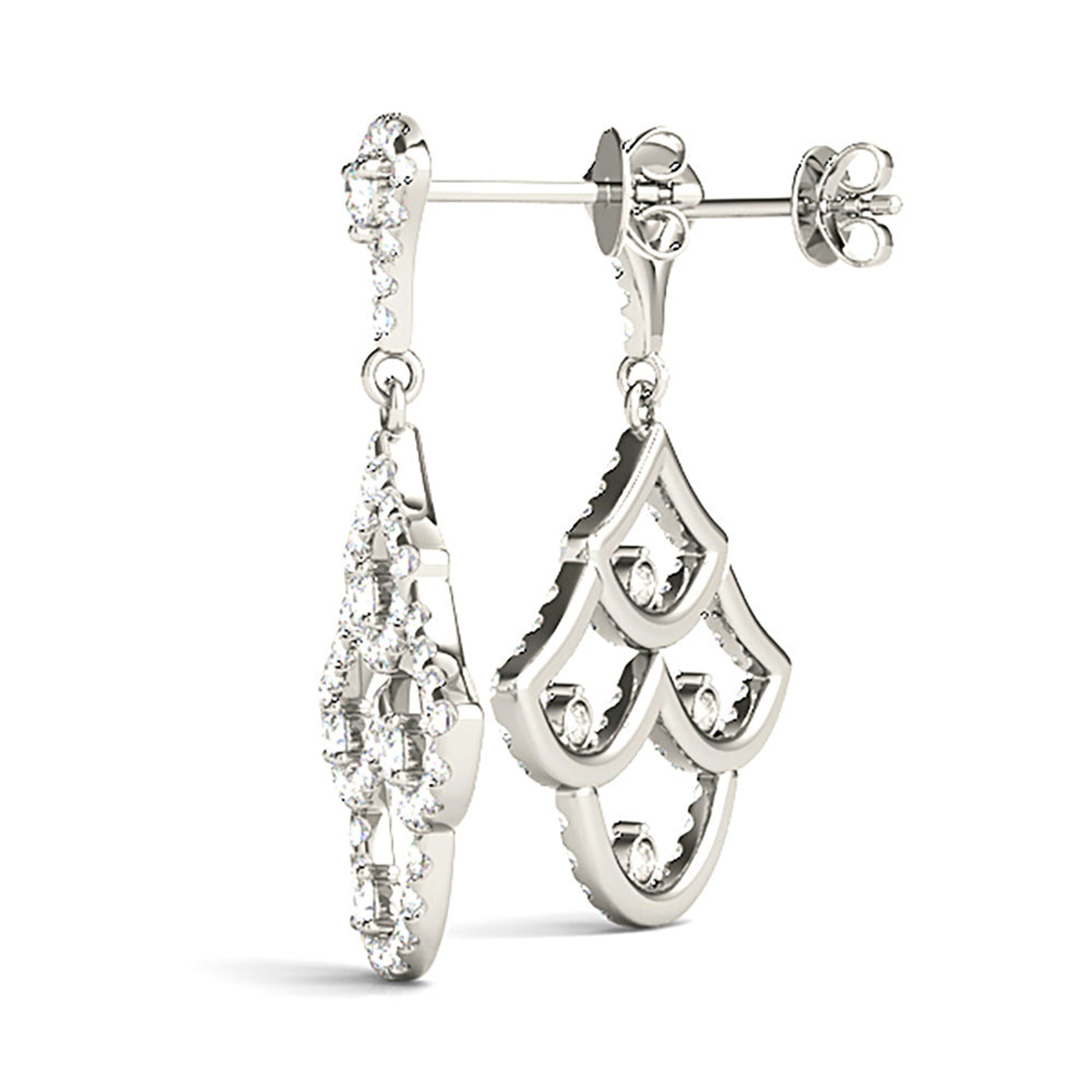 1.00 ctw Diamond Drop Earrings Modern Cocktail Style-VIRABYANI