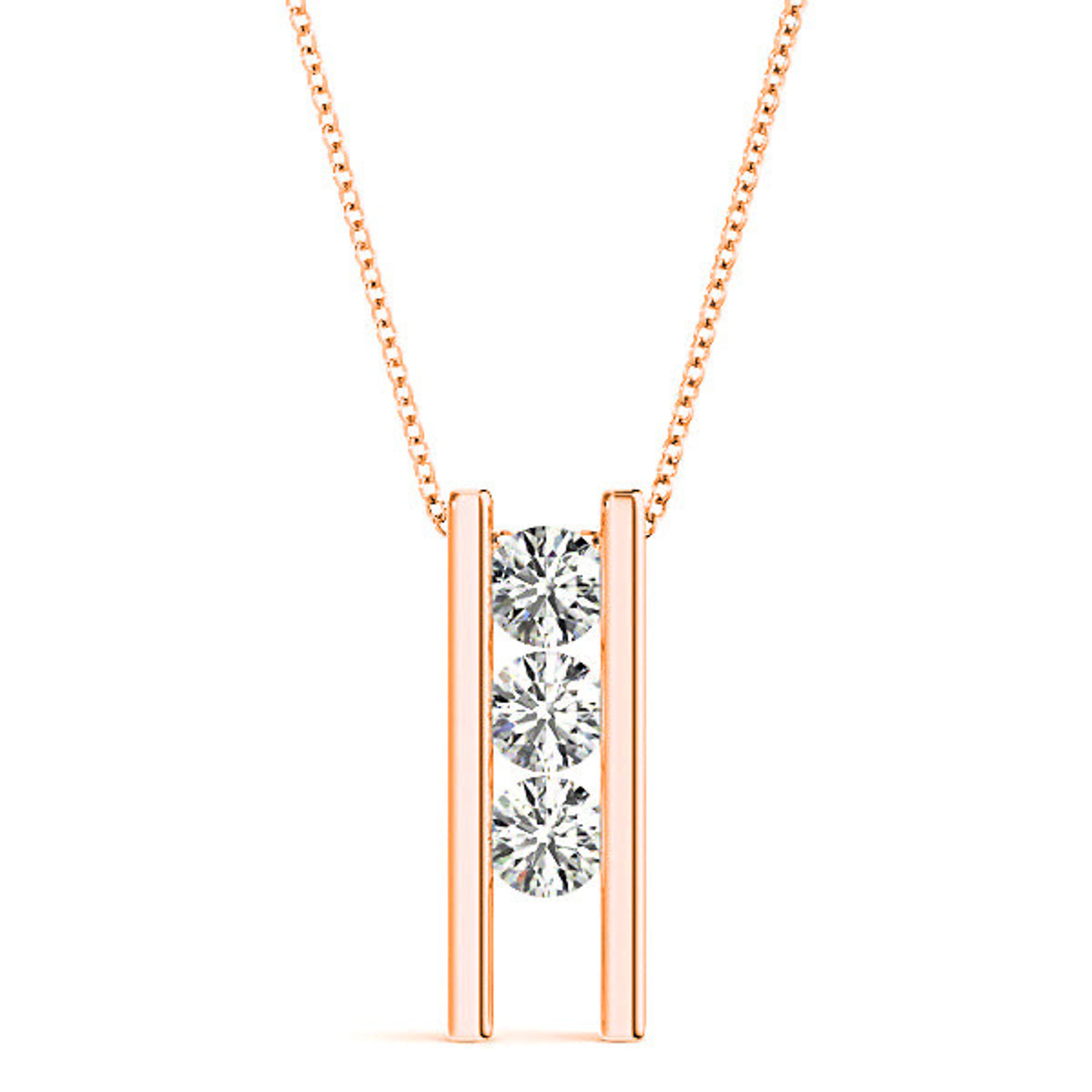 Channel Set 1.00 ctw Diamond Three Stone Necklace Pendant-VIRABYANI