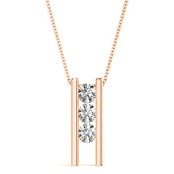 Channel Set 1.00 ctw Diamond Three Stone Necklace Pendant-VIRABYANI