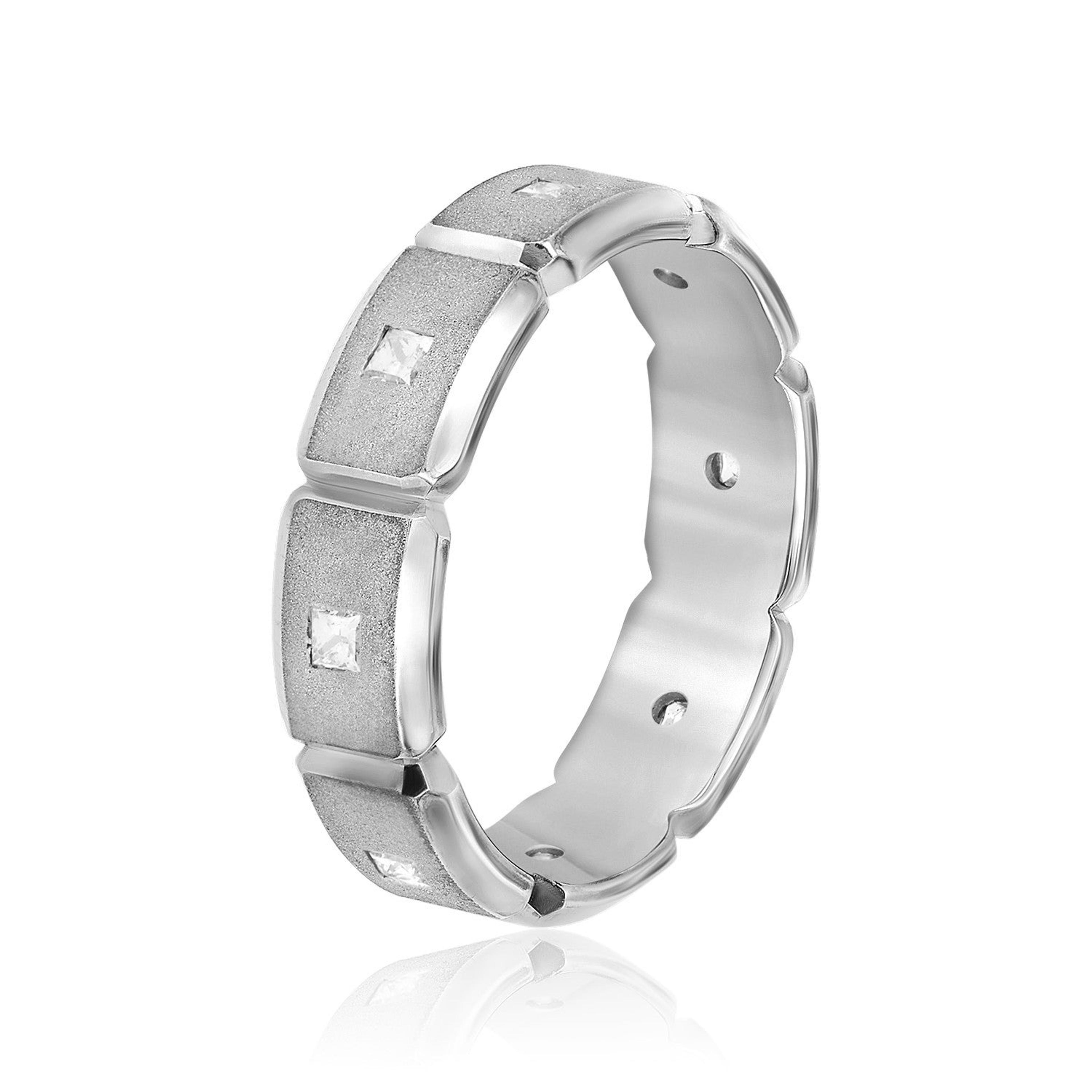 Men's Brick Squared Sand Blasted Accented Diamond Wedding Band