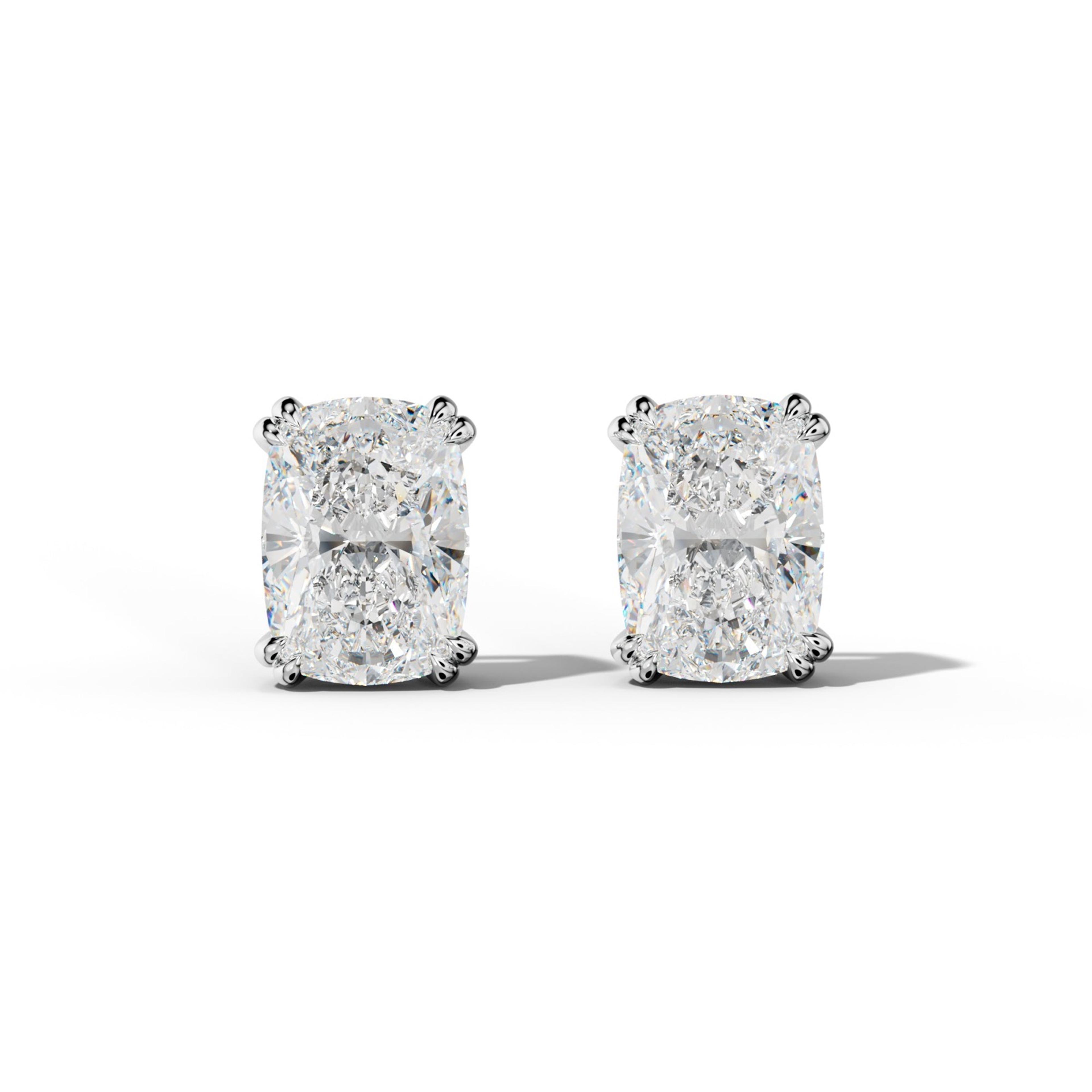 Elongated Cushion Diamond Stud Earrings With Claw Double Prongs
