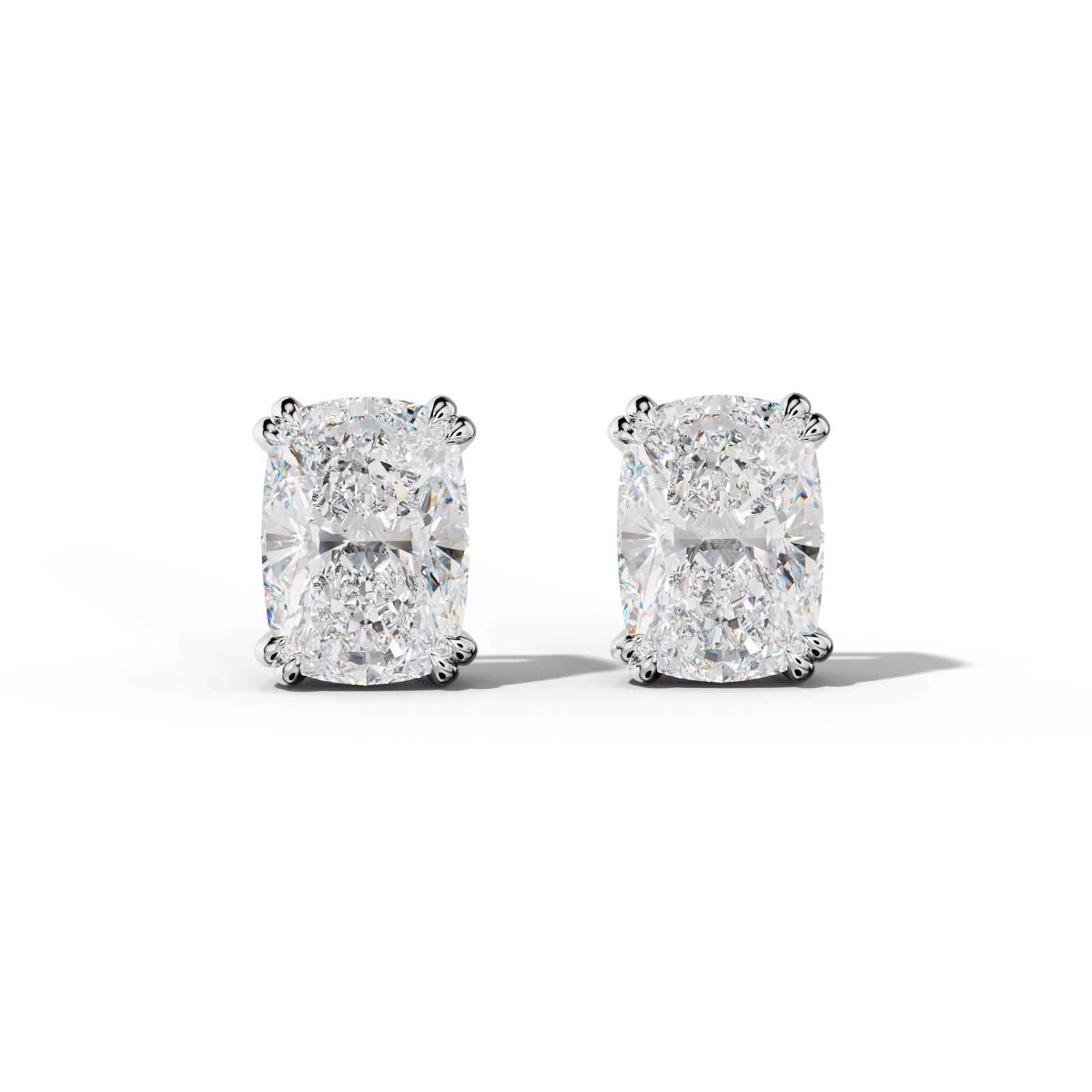 Elongated Cushion Diamond Stud Earrings With Claw Double Prongs