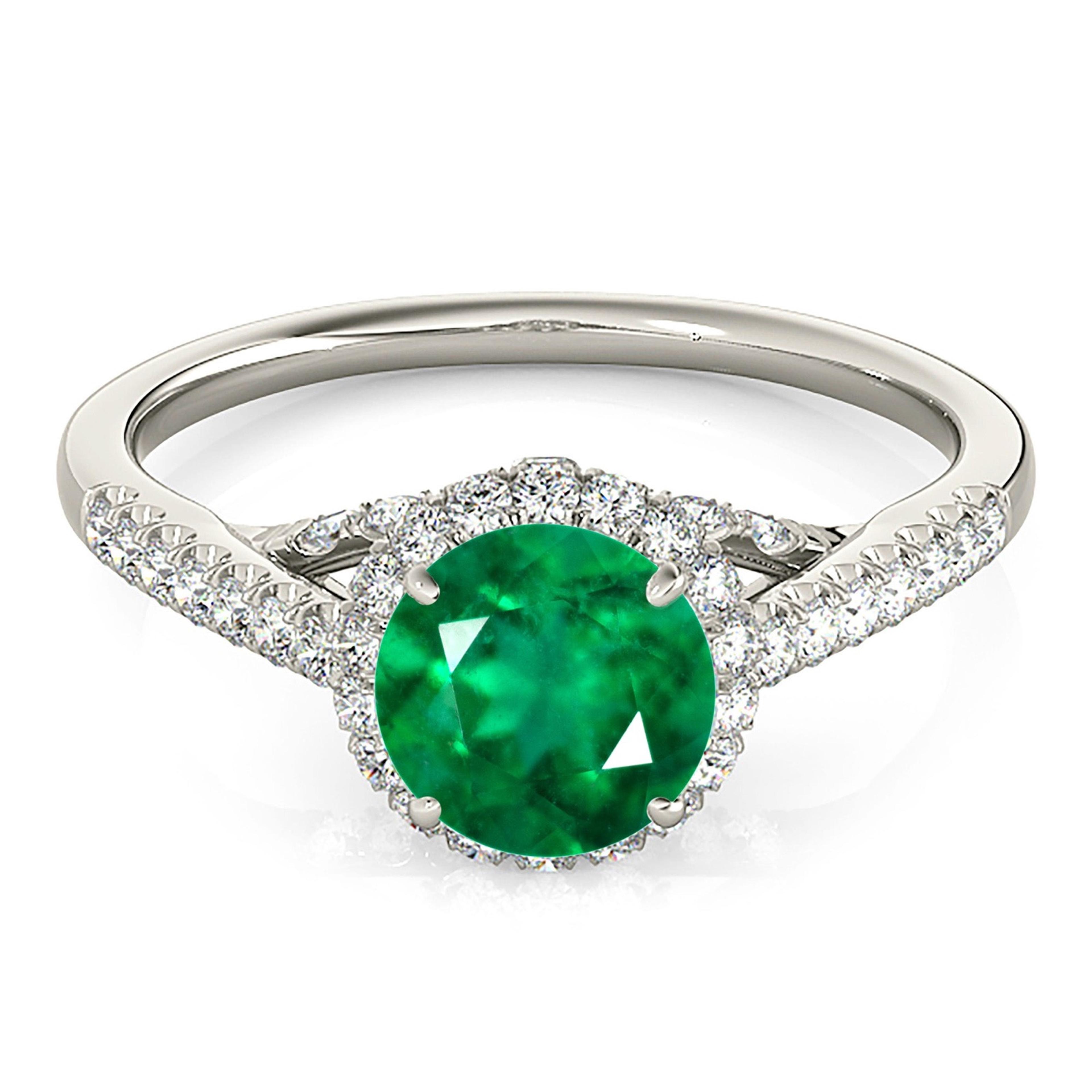 1.14 ct. Genuine Emerald Ring With 0.40 ctw. Diamond Halo And Fancy Diamond Bridge Under Halo-VIRABYANI