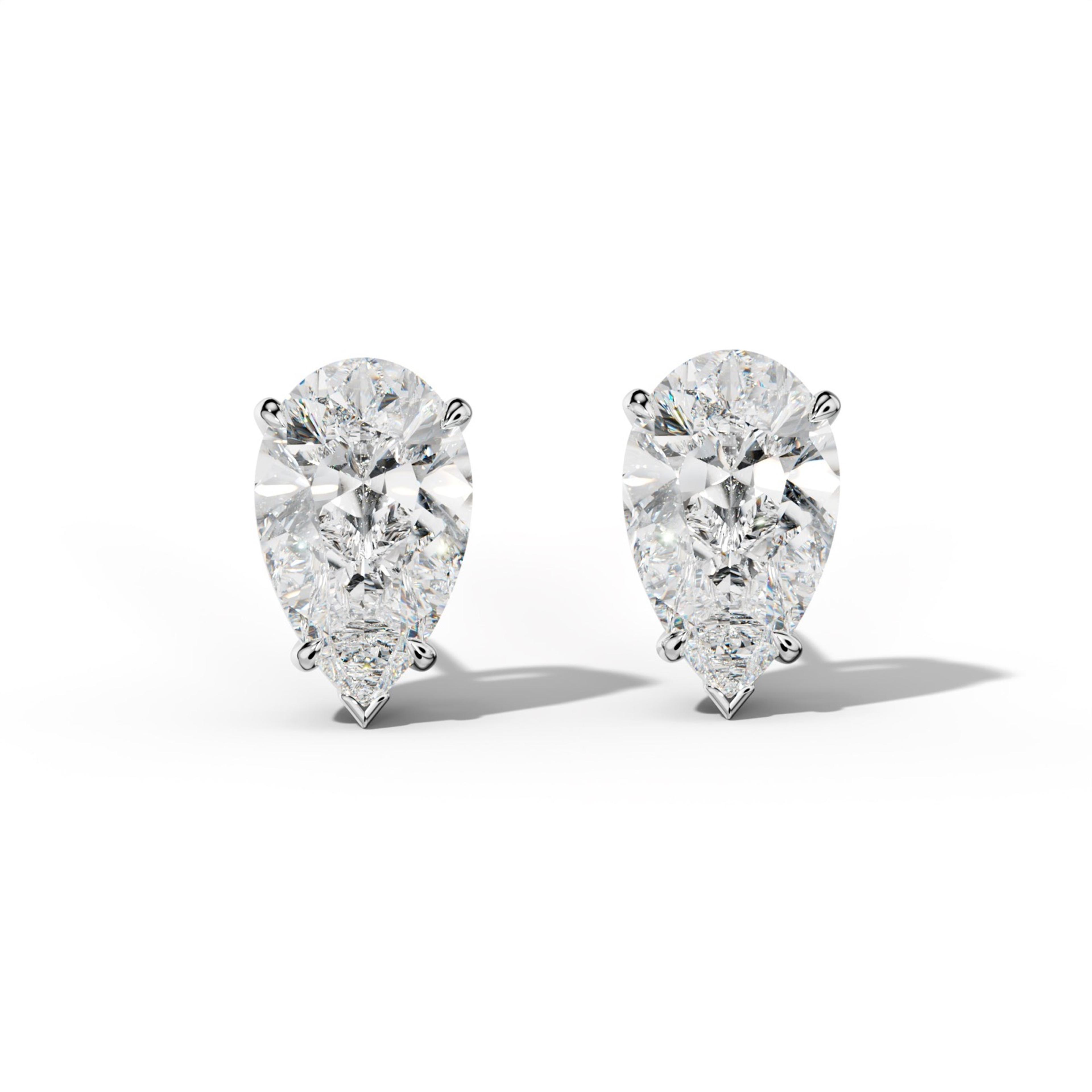 Pear Shape Diamond Stud Earrings With Four Claw And V Prongs
