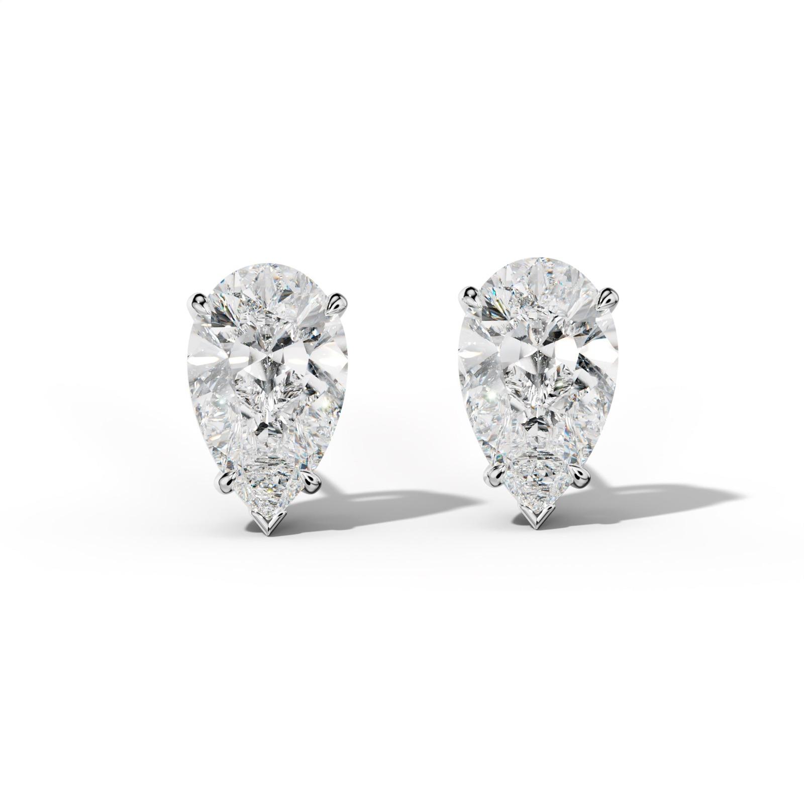 Pear Shape Diamond Stud Earrings With Four Claw And V Prongs