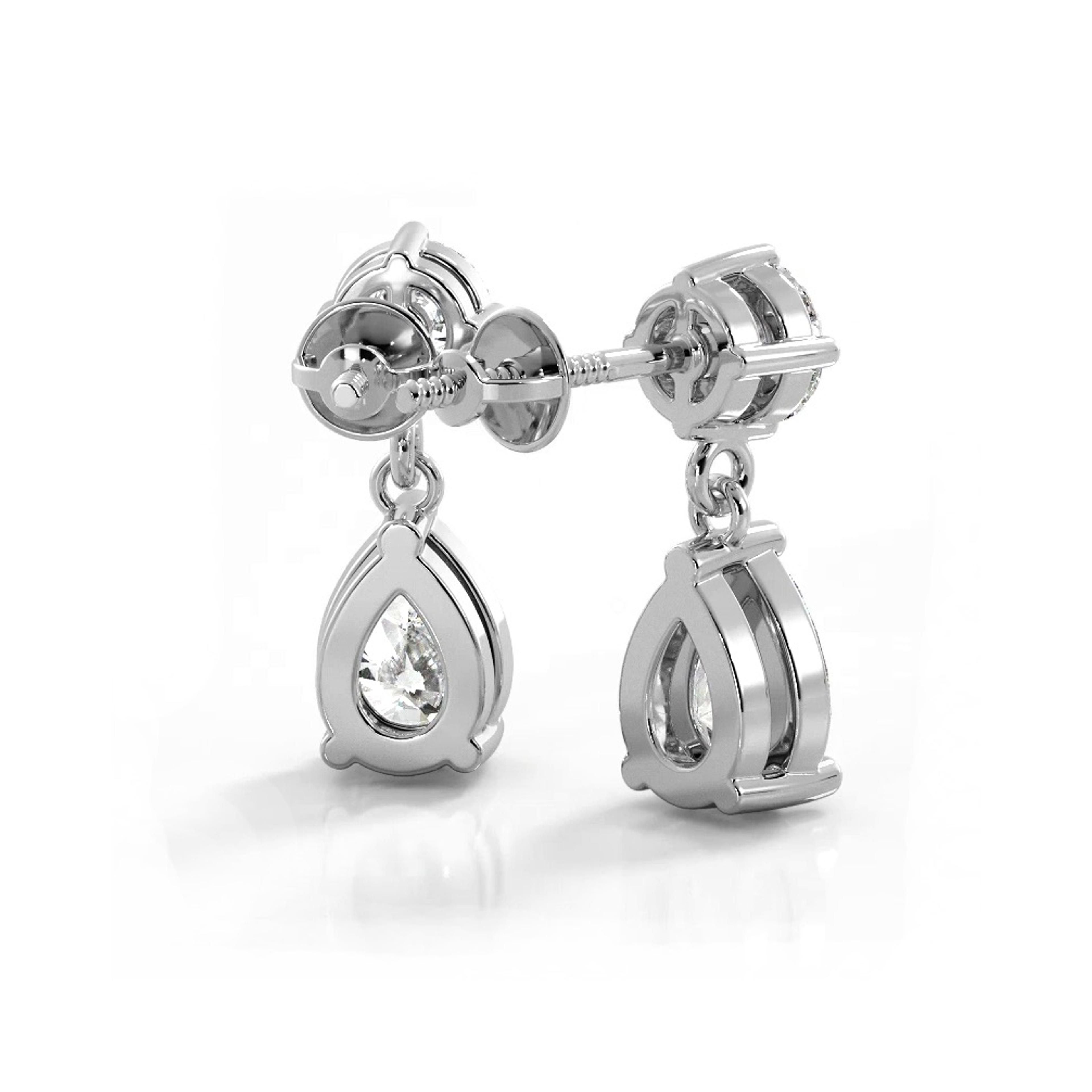 1.0 ctw. Alluring Round And Pear Shaped Drop Earrings Solitaire Style