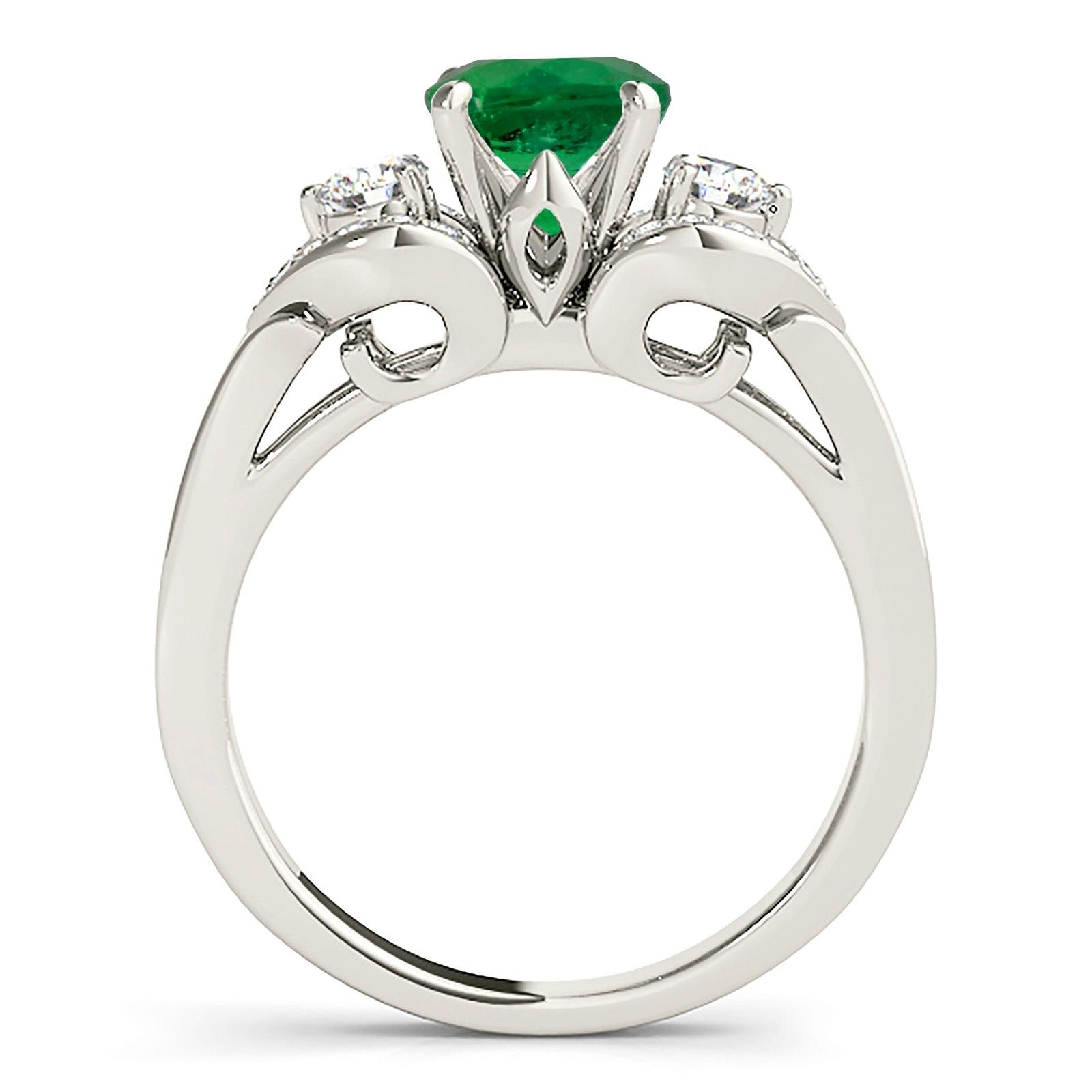 1.14 ct. Genuine Emerald Three Stone Style Side Heart Halo 0.40 ctw. Diamonds-VIRABYANI