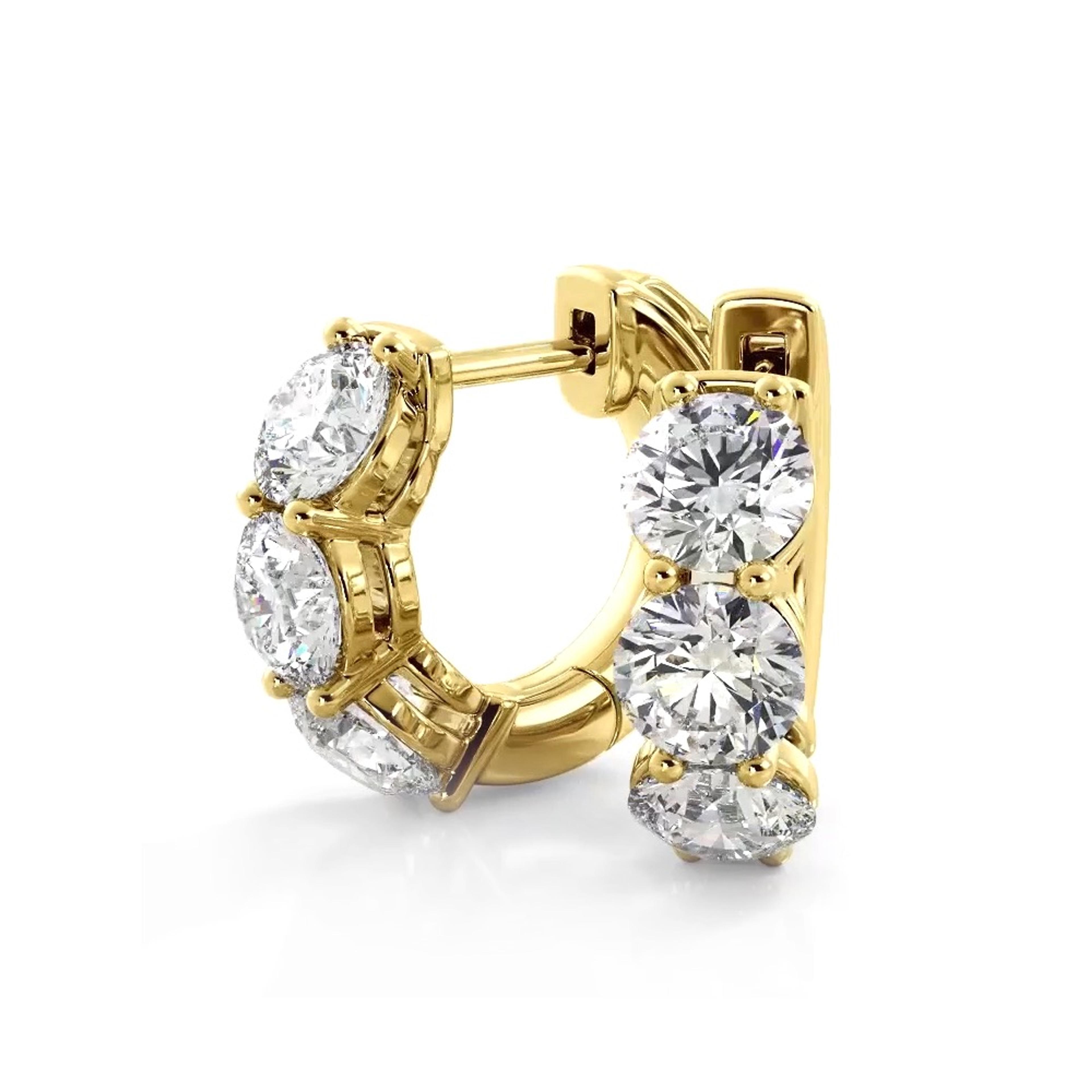 1.50 ctw. Three Stone Diamond Hoop Earrings Huggie Style