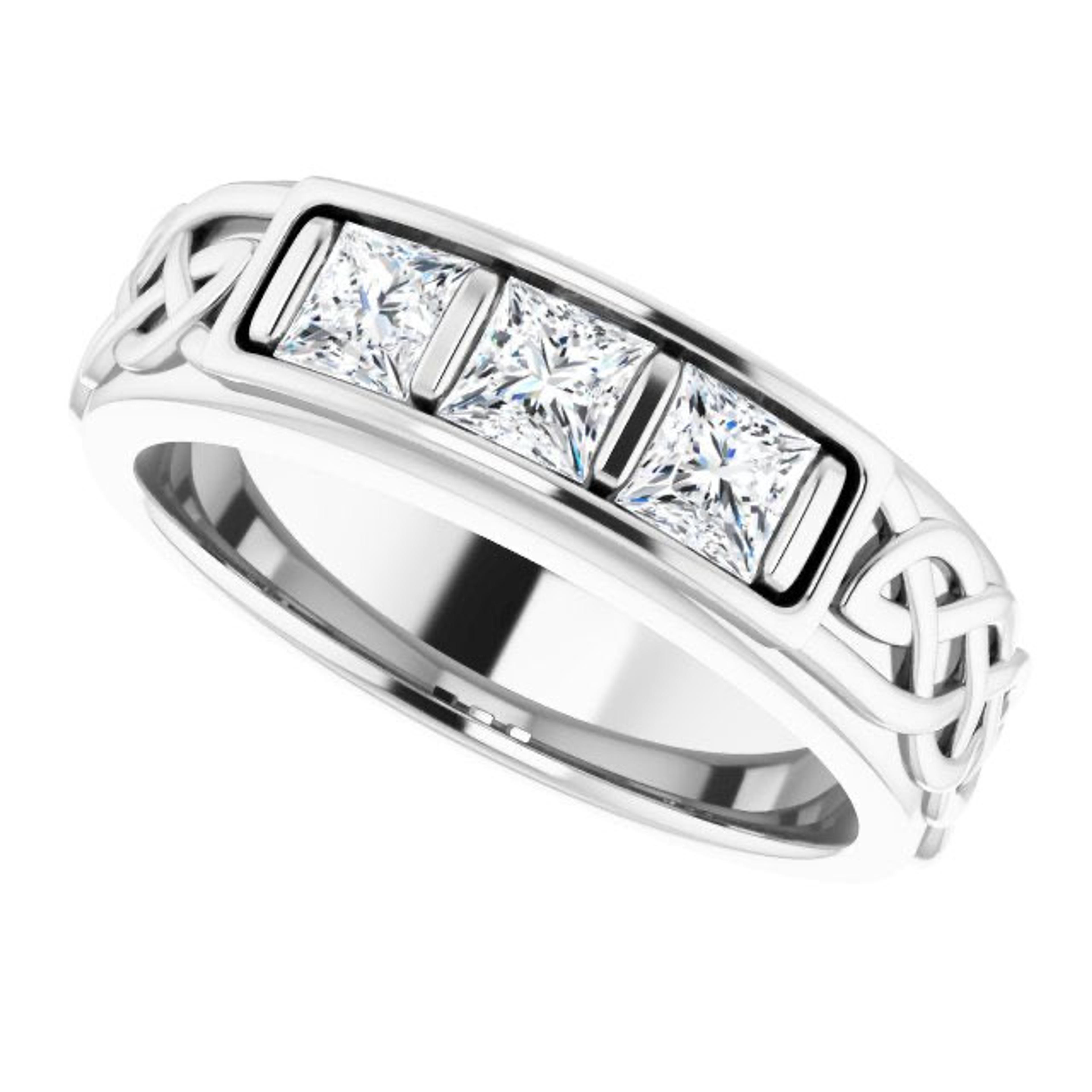 1.0 ctw Bar Set Princess Diamond Men's Ring Celtic Knot Design