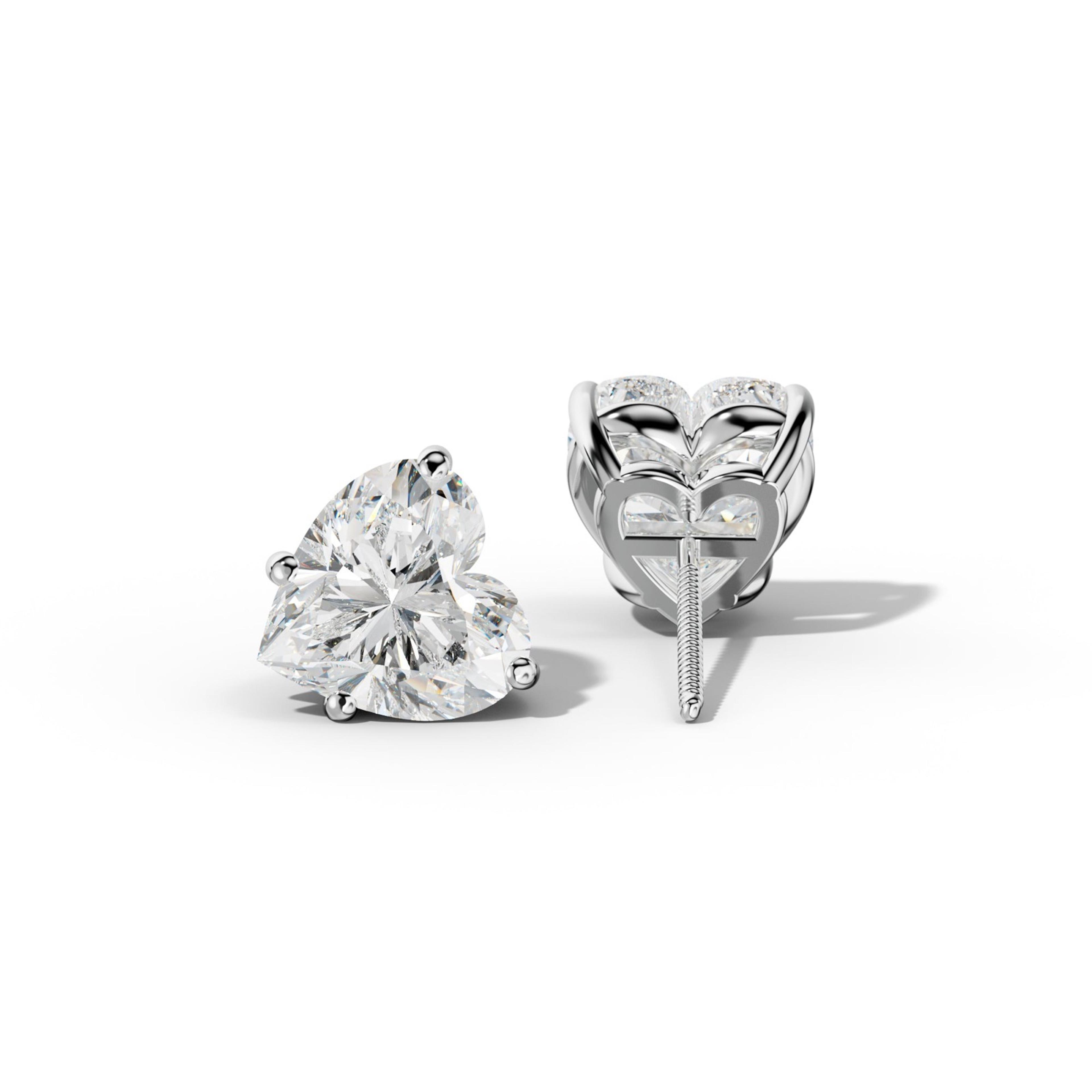 Heart Diamond Stud Earrings With Classic Four Prongs
