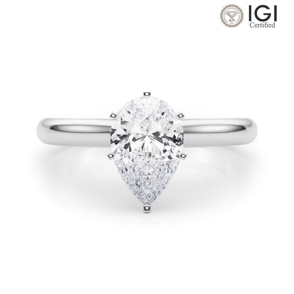 Isabella Pear Lab Grown Diamond Solitaire Engagement Ring IGI Certified