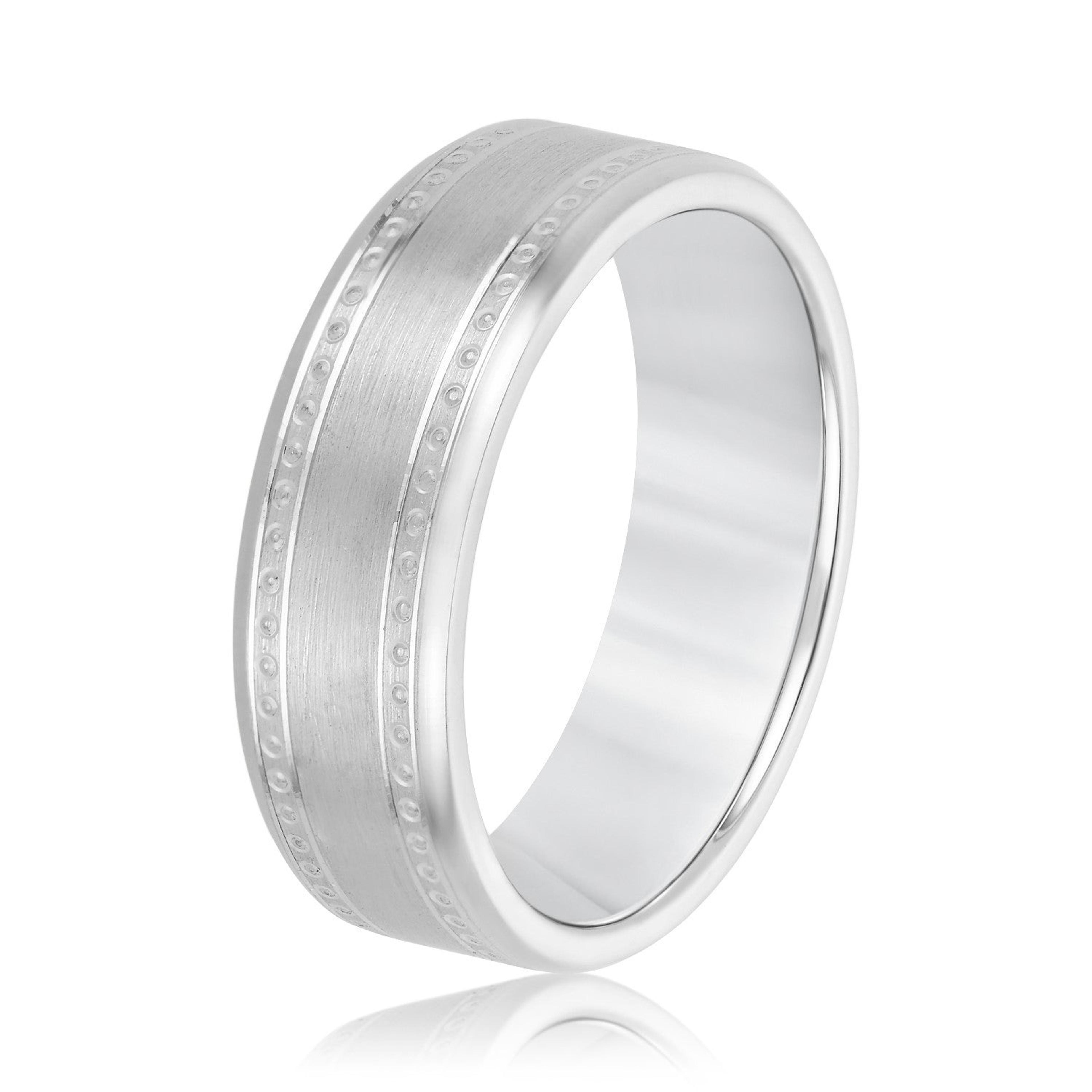 Men's Center Brushed Double Grooved Comfort-fit Wedding Band