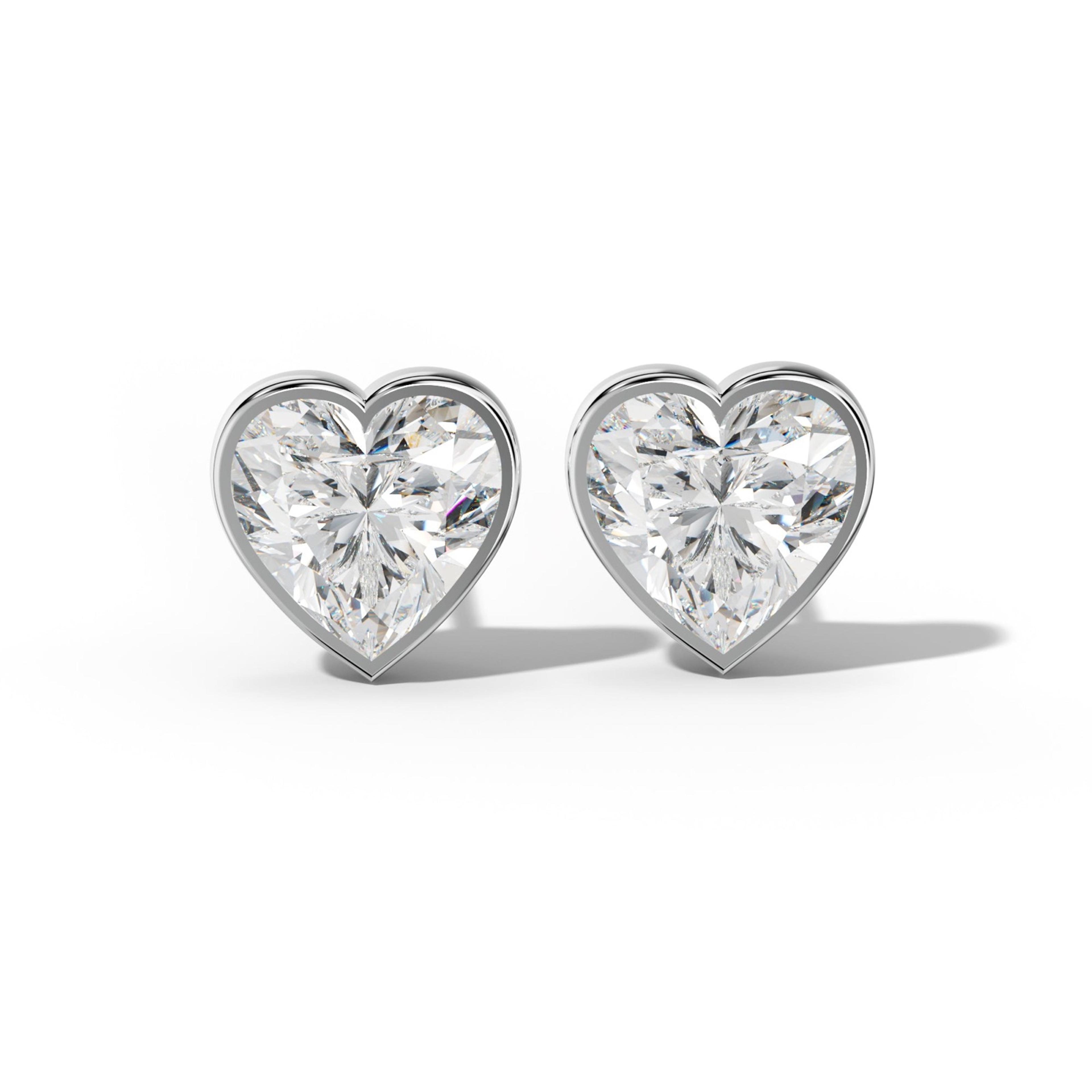 Heart Diamond Stud Earrings With Martini Bezel Set