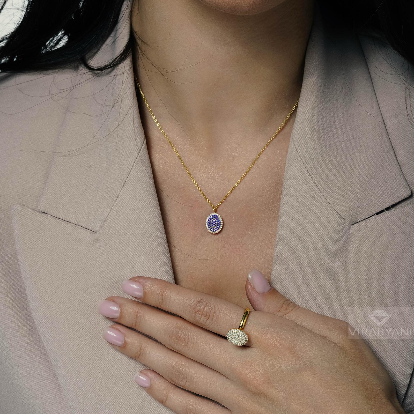 Double Sided Diamond & Sapphire Oval Shaped AMoré Pavé Necklace