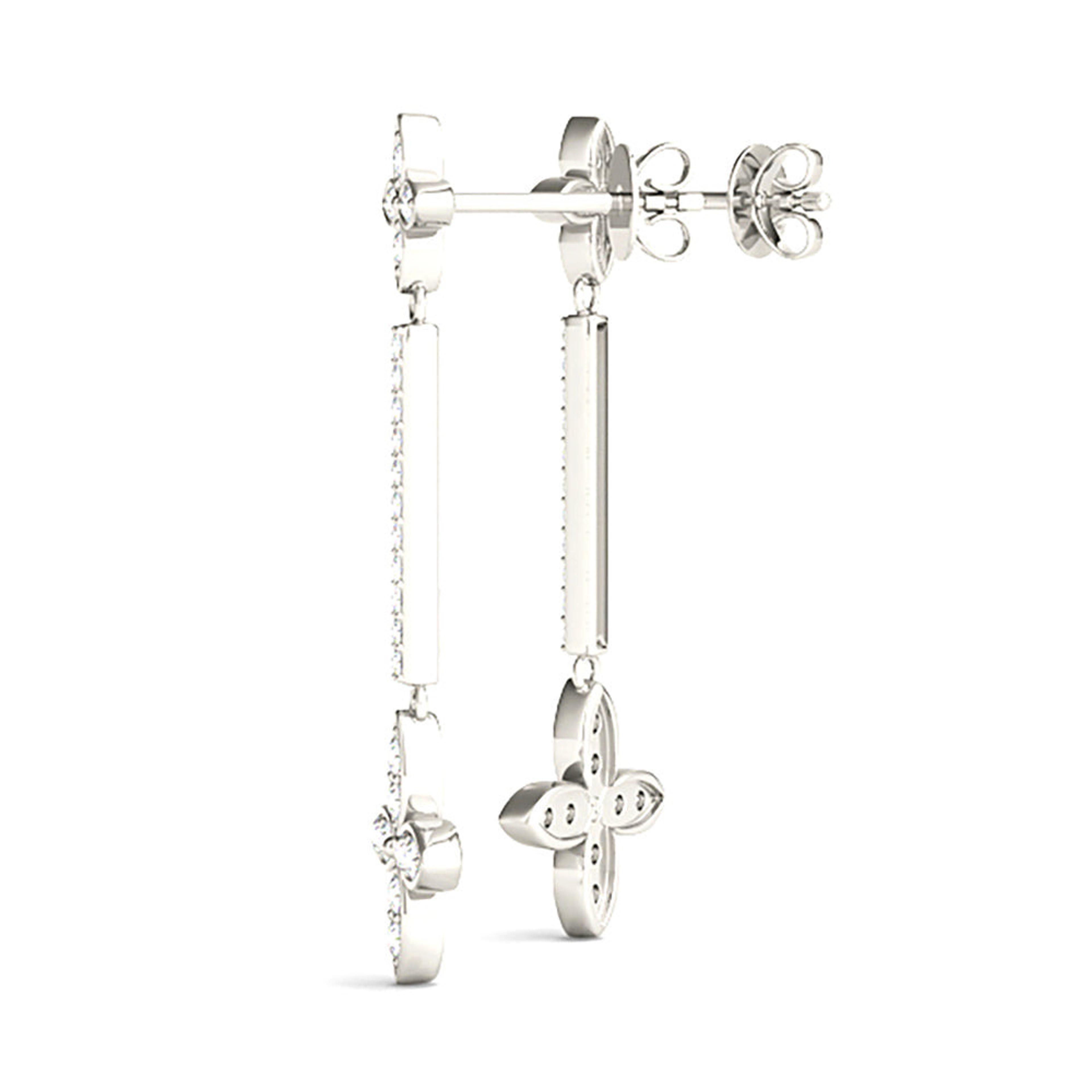 0.40 ctw Diamond Linear Drop Flower Earrings-VIRABYANI