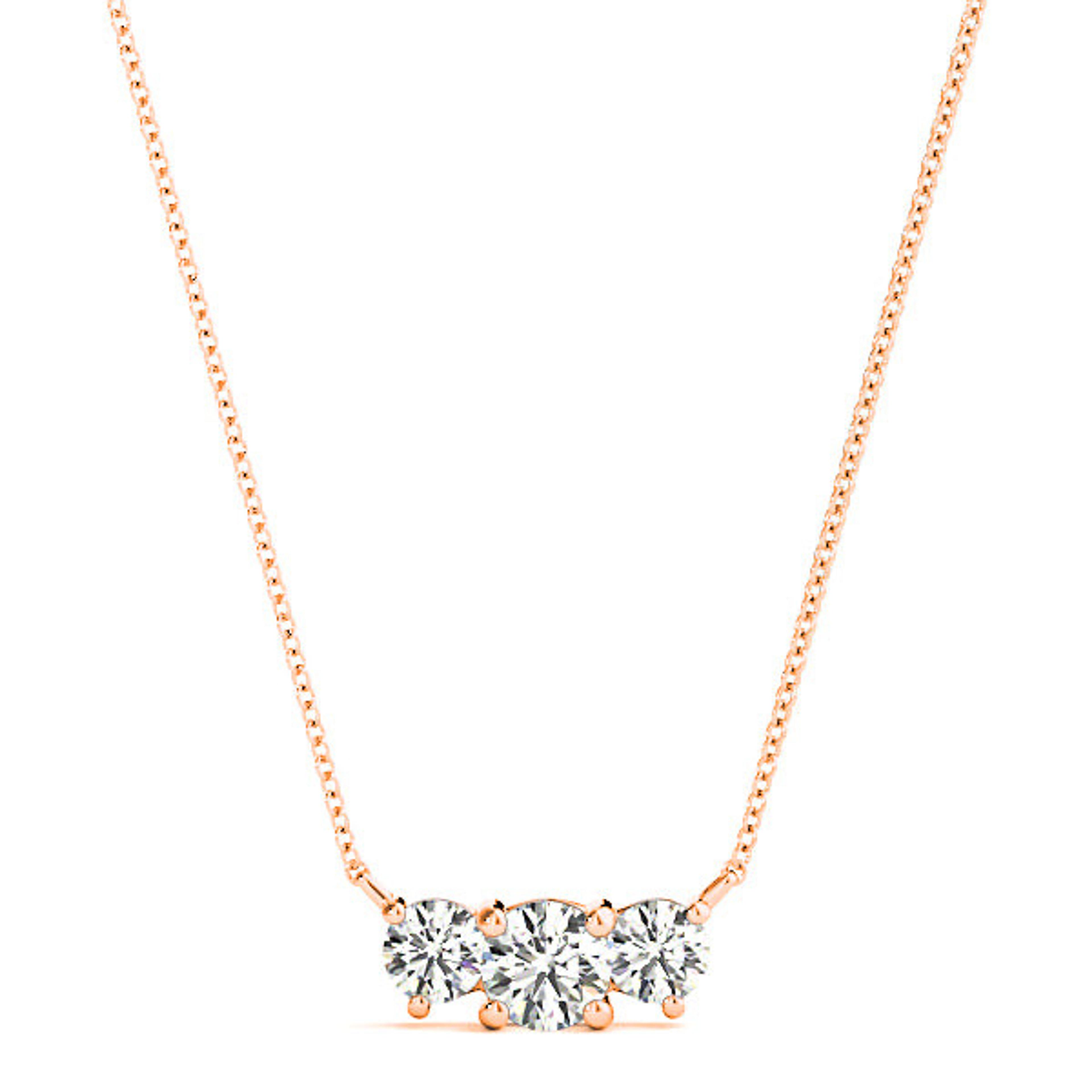 Horizontal 0.50 ctw Diamond Three Stone Necklace Pendant-VIRABYANI