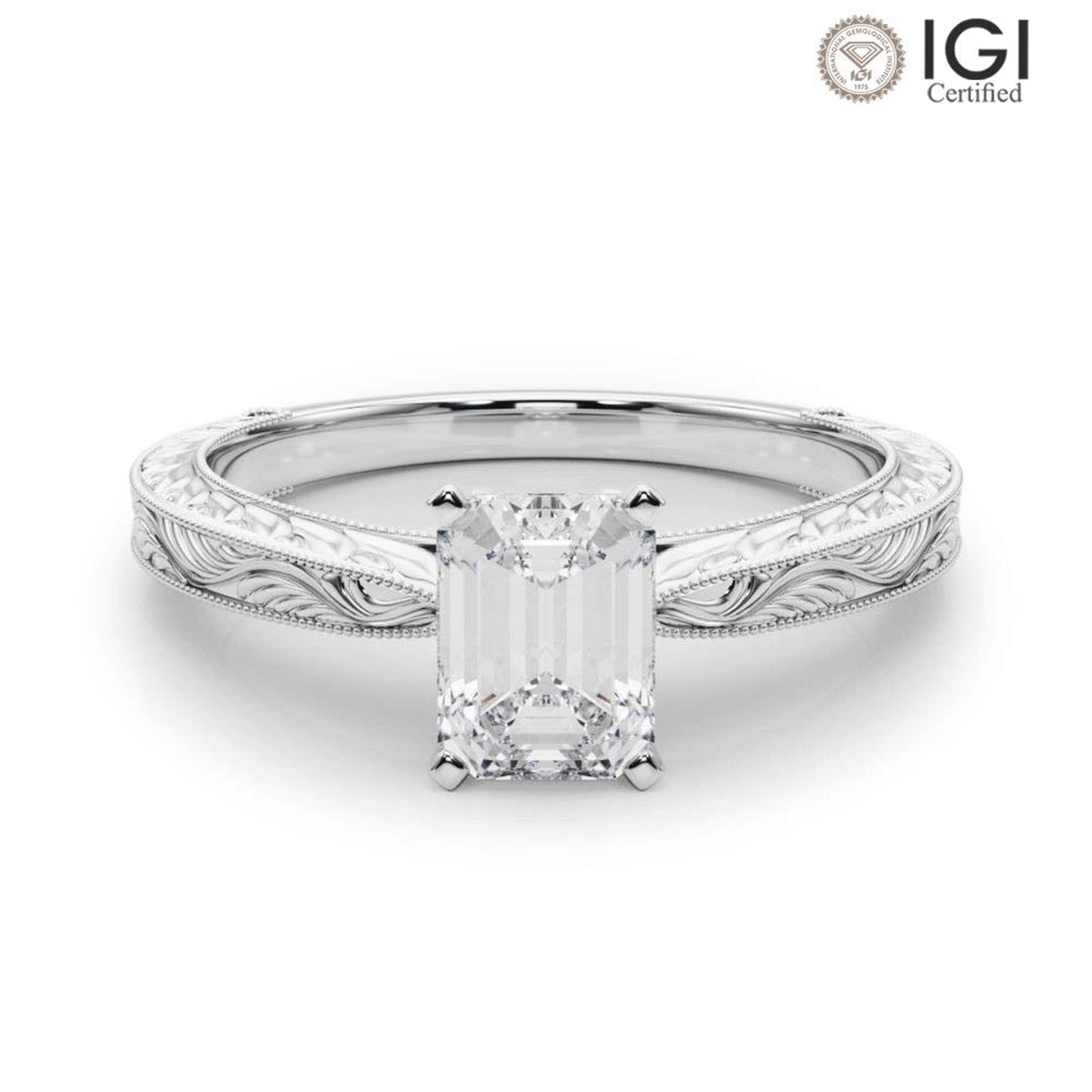 Victoria Emerald Lab Grown Diamond Solitaire Engagement Ring IGI Certified