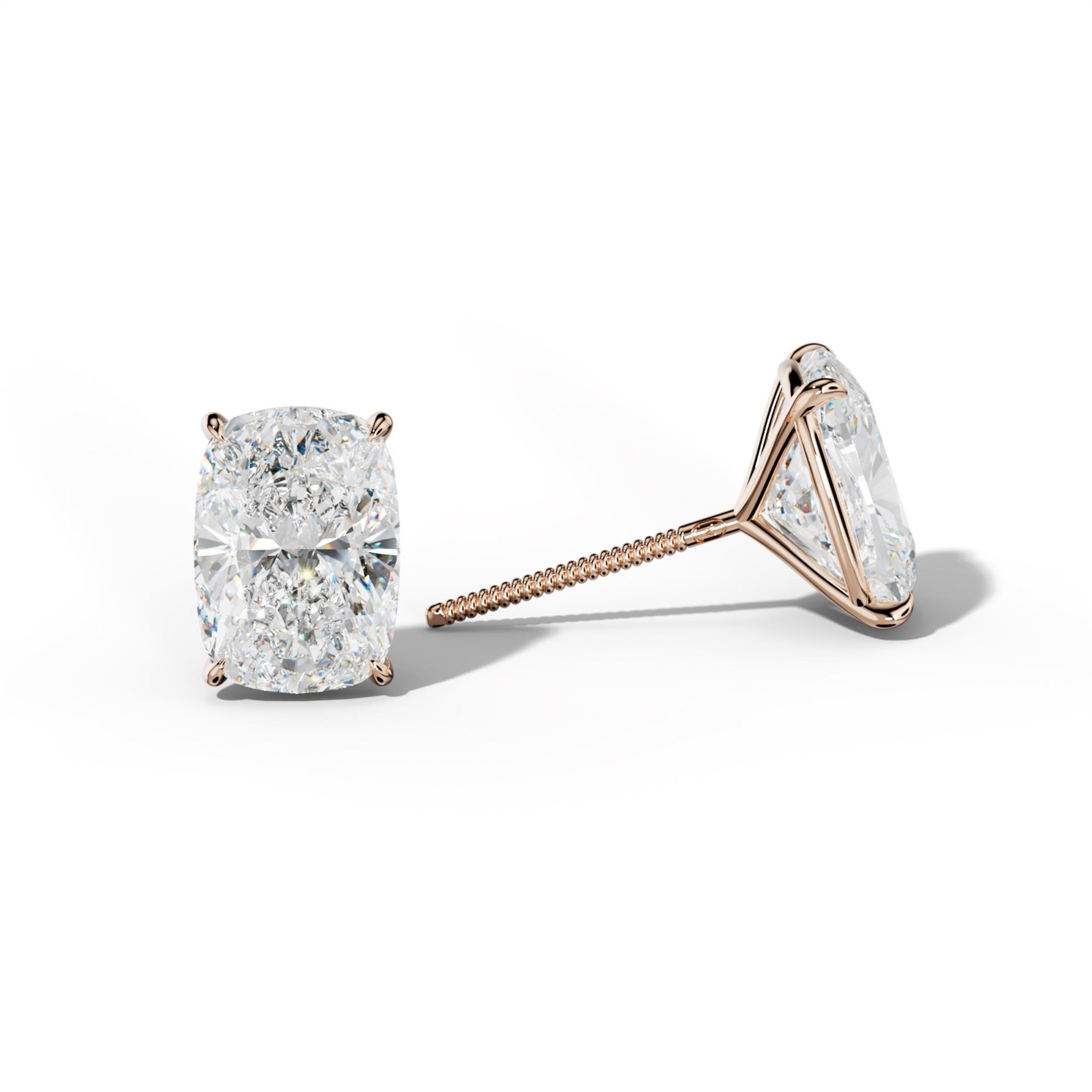 Elongated Cushion Diamond Stud Earrings With Four Prong Martini Settings