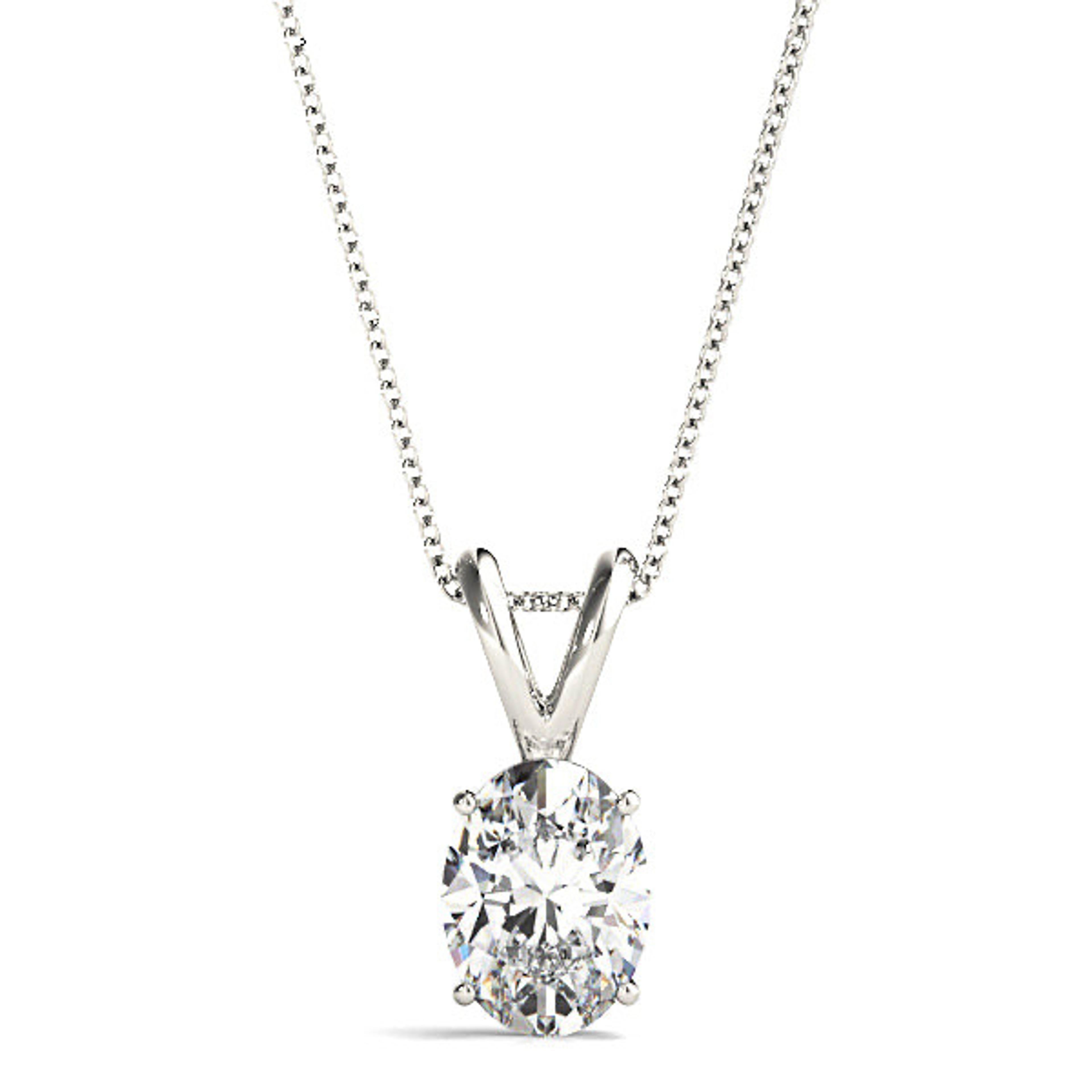 Four Prong Oval Diamond Solitaire Necklace Pendant-VIRABYANI