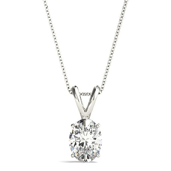 Four Prong Oval Diamond Solitaire Necklace Pendant-VIRABYANI
