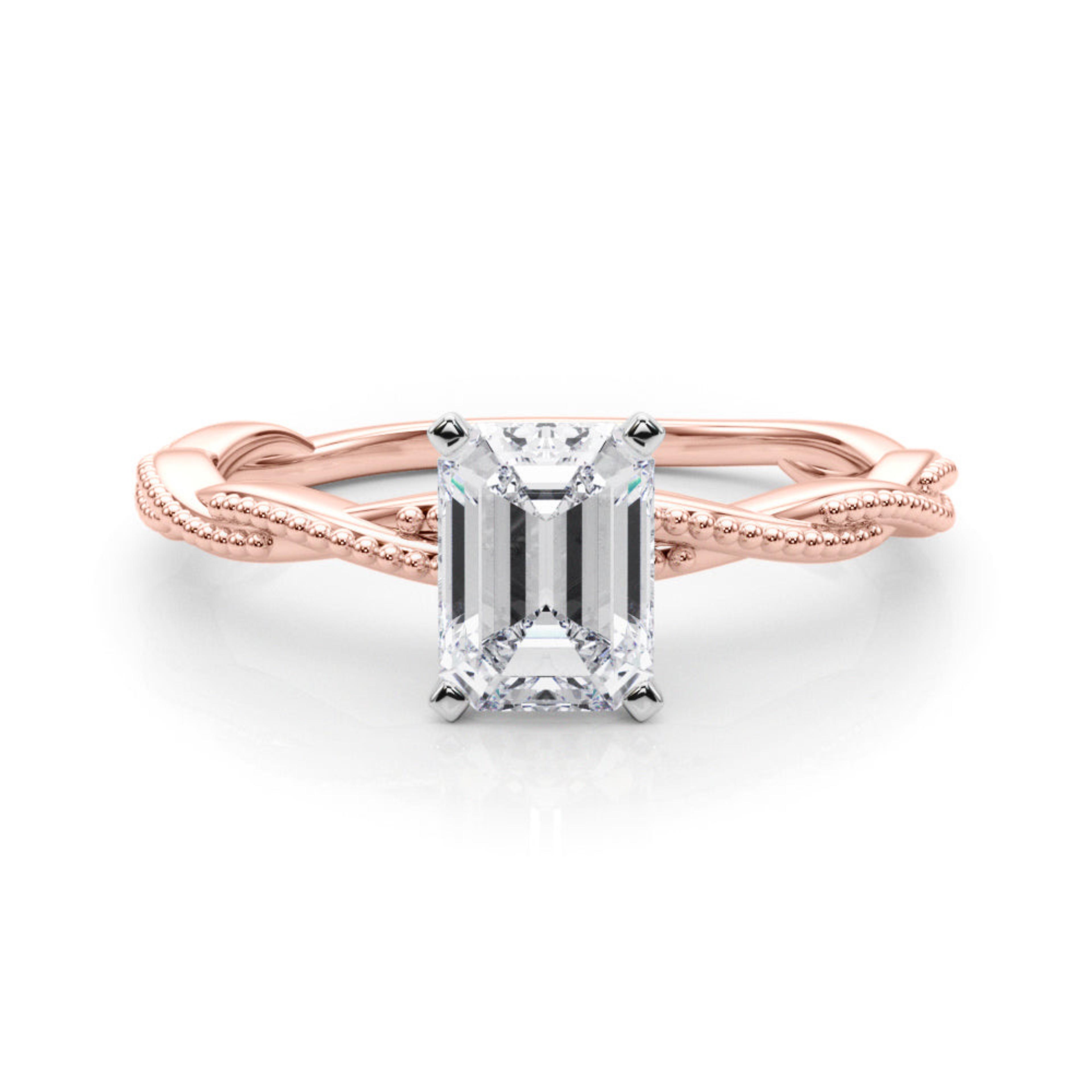 Anastasia Twisted Vine Emerald Diamond Solitaire Engagement Ring