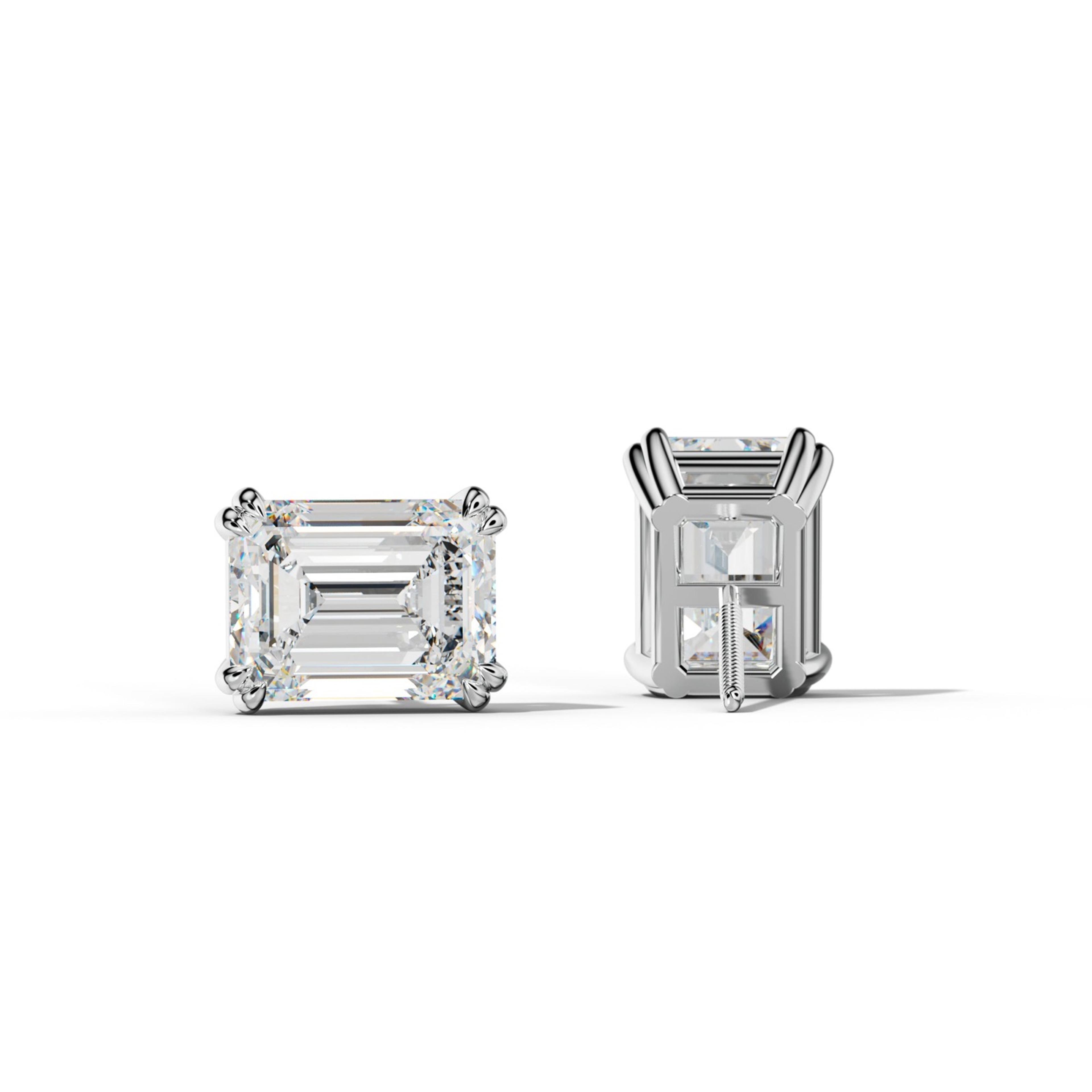 Emerald Cut Diamond Stud Earrings With Claw Double Prongs
