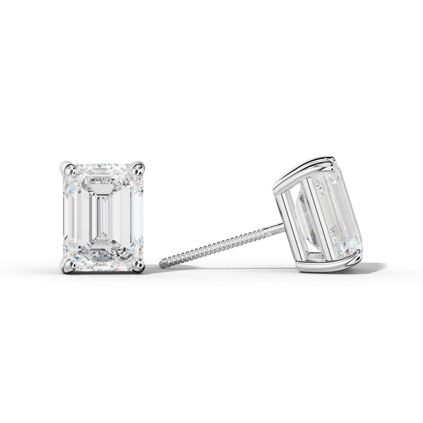 Four Prong Emerald Cut Diamond Stud Earrings