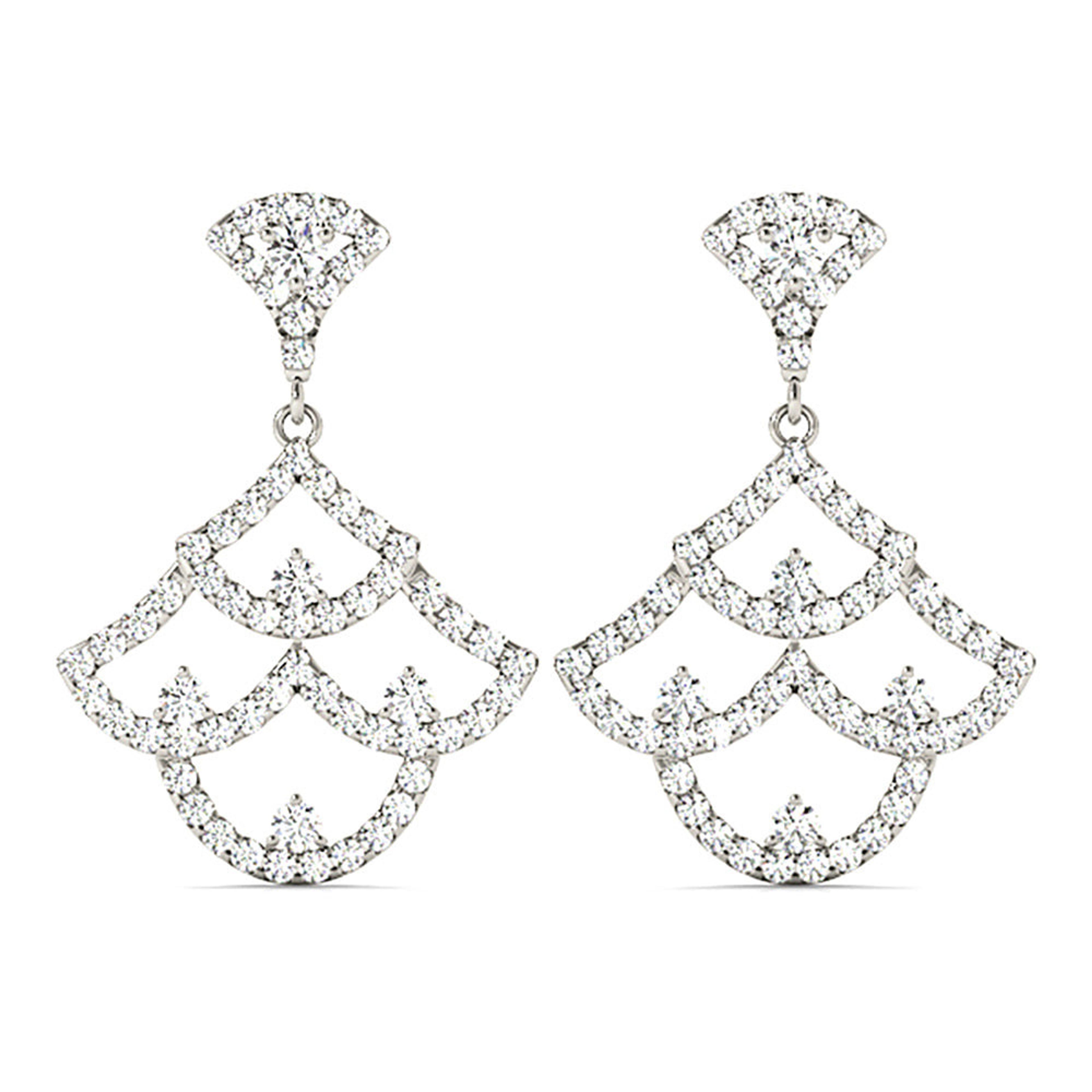 1.00 ctw Diamond Drop Earrings Modern Cocktail Style-VIRABYANI