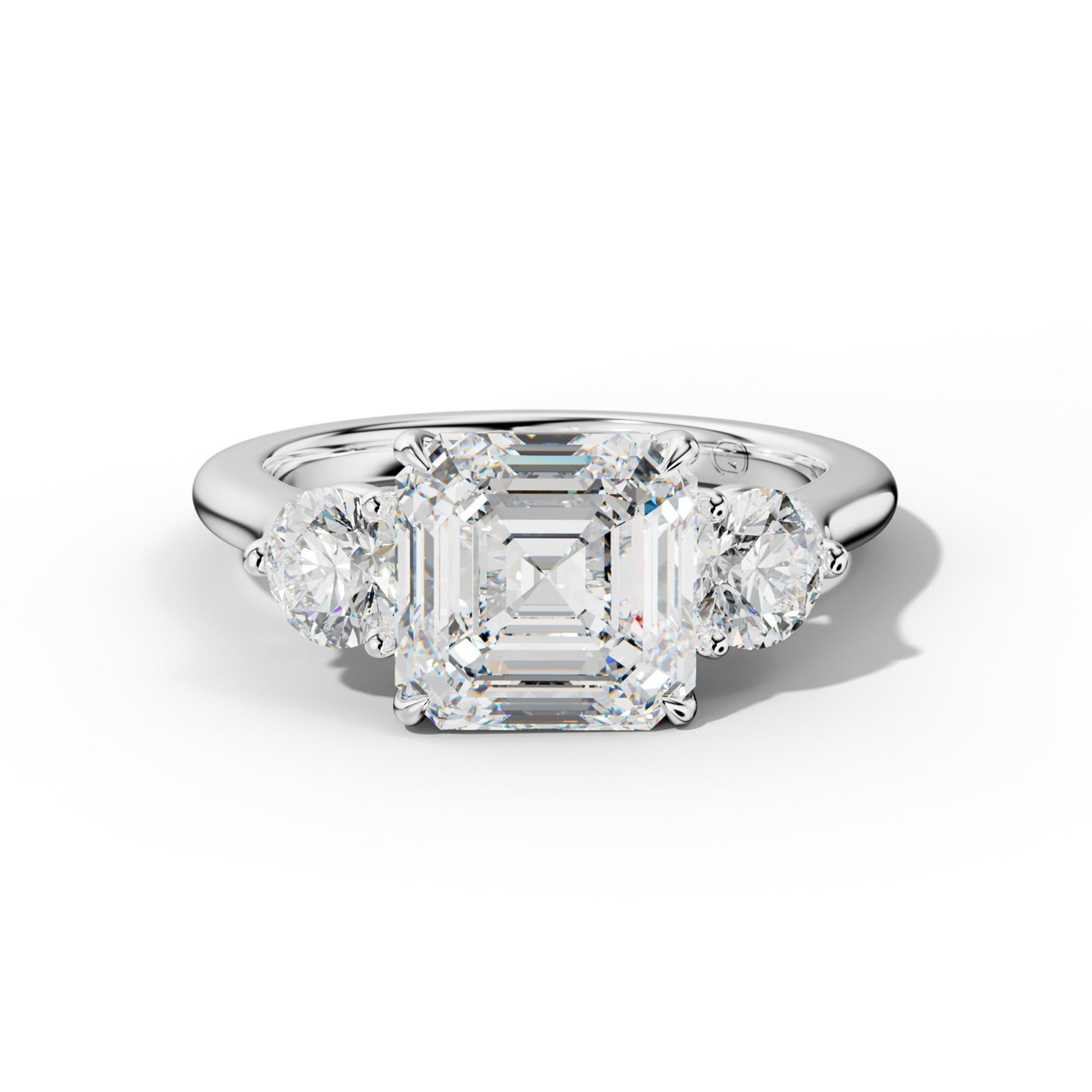 Elsa Asscher Cut Diamond Round Side Diamond Engagement Ring